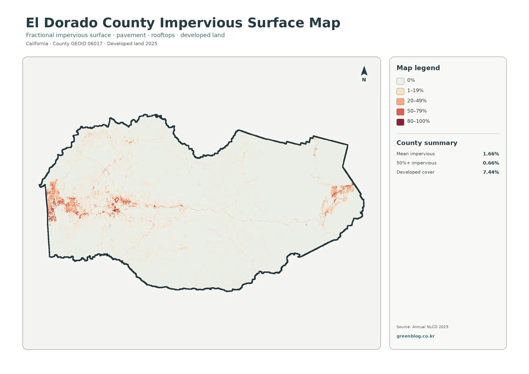 El Dorado County impervious surface and developed land map