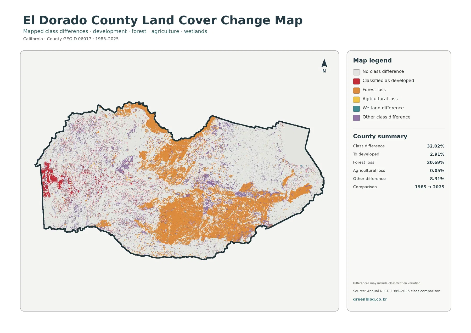 El Dorado County land cover change map