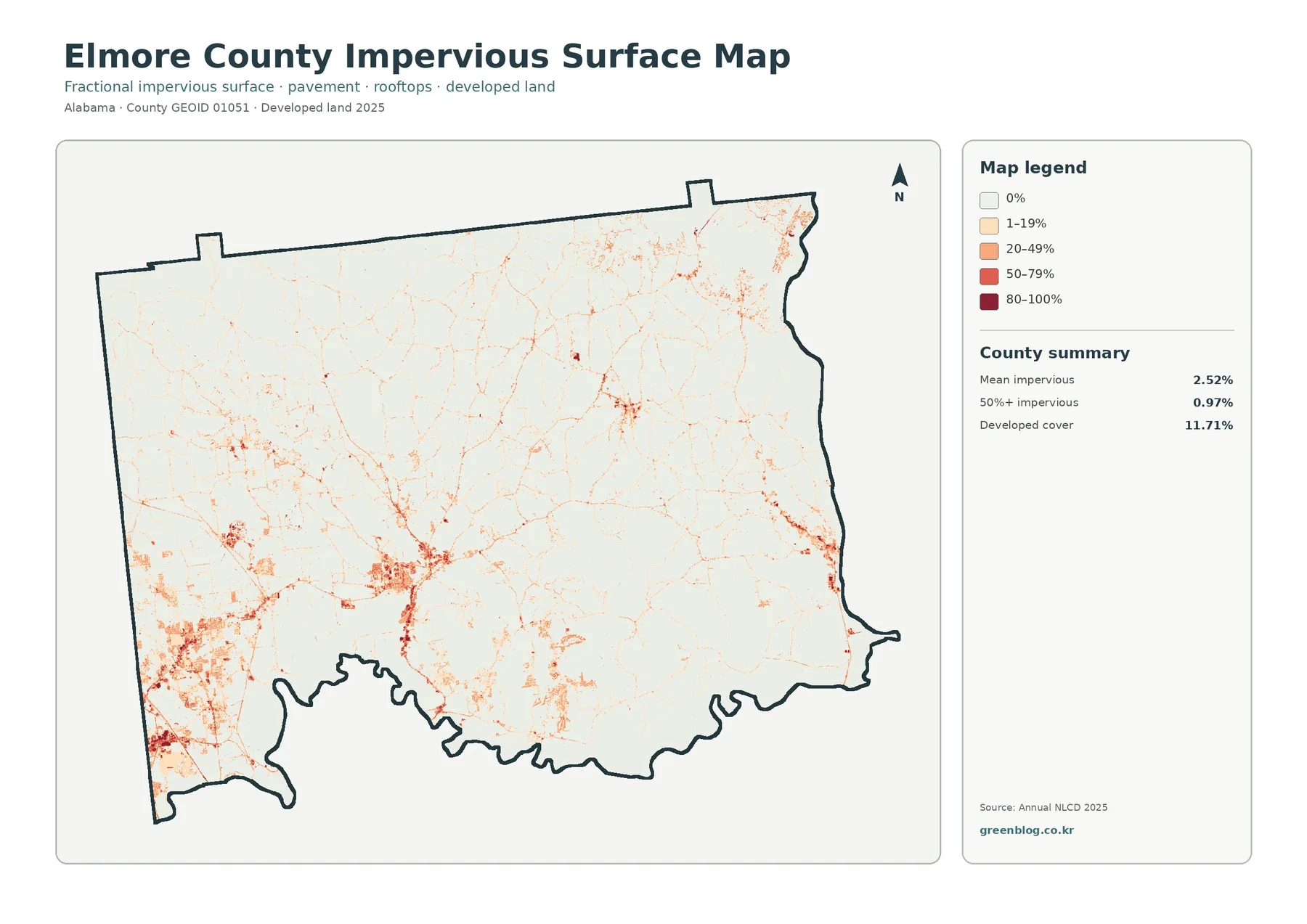 Elmore County impervious surface and developed land map