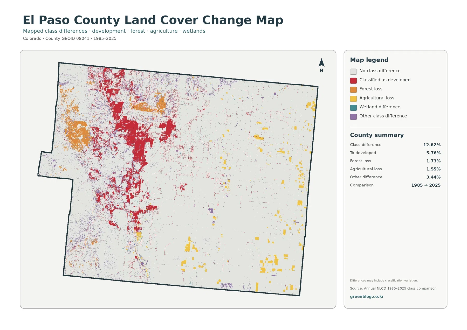 El Paso County land cover change map