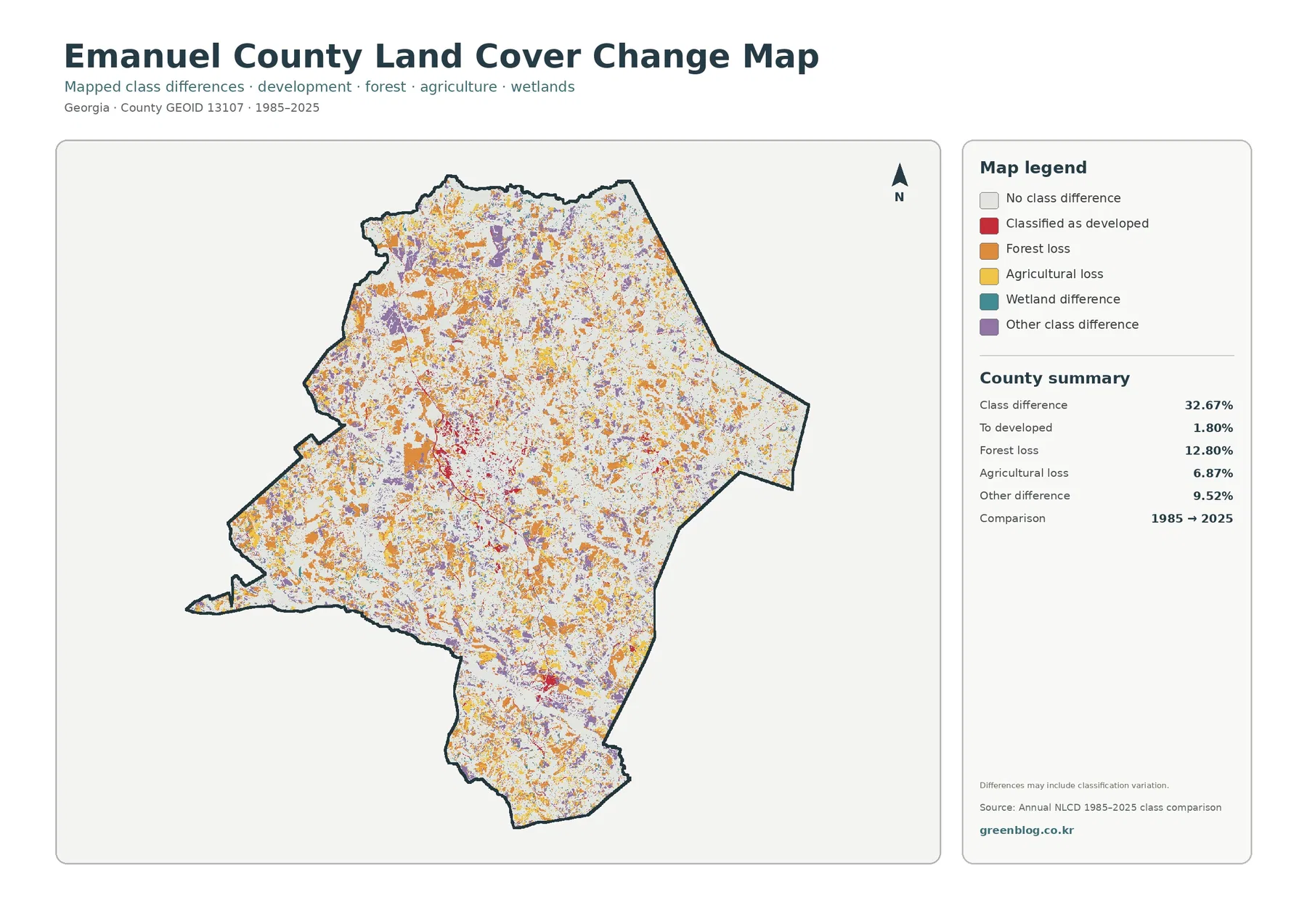 Emanuel County land cover change map