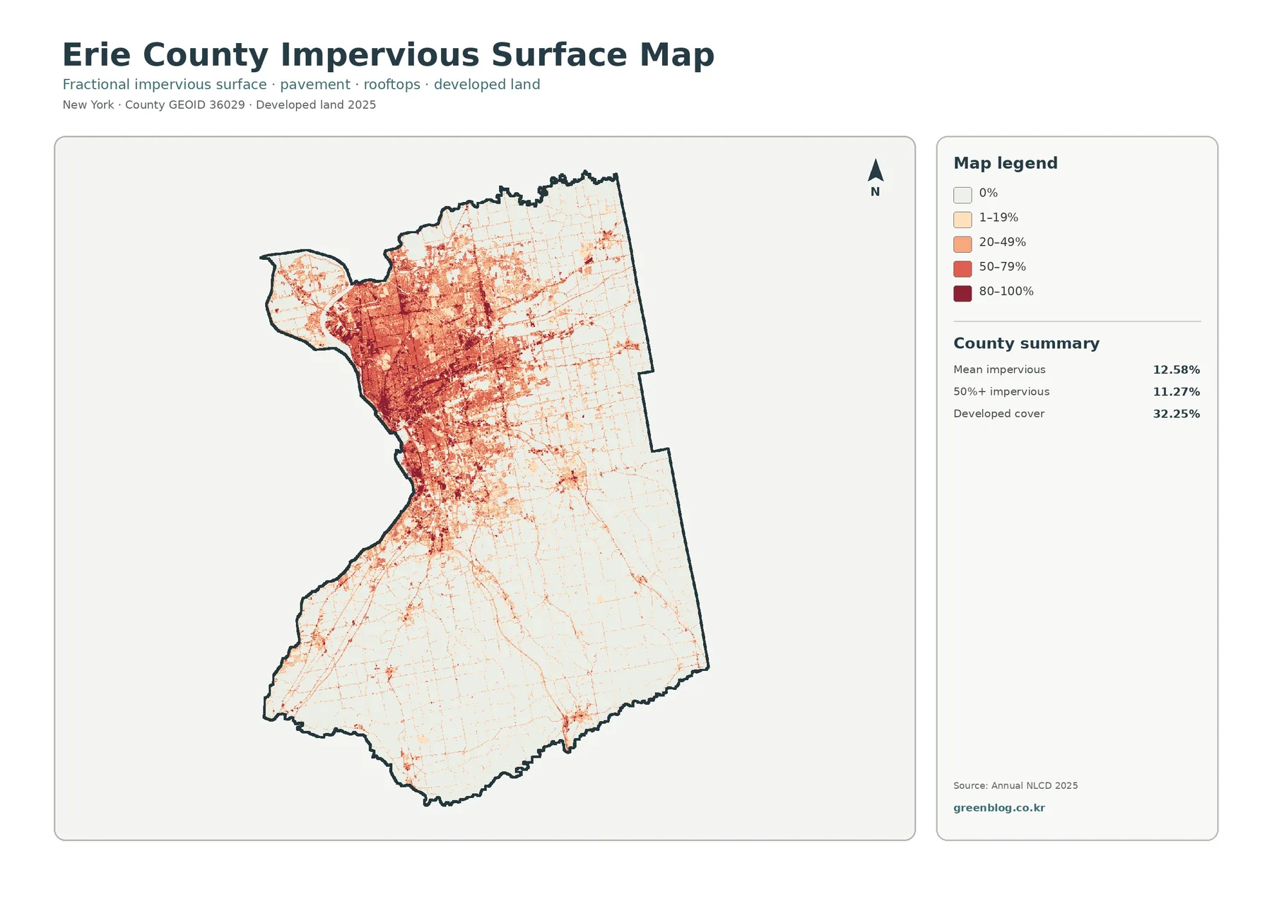 Erie County impervious surface and developed land map