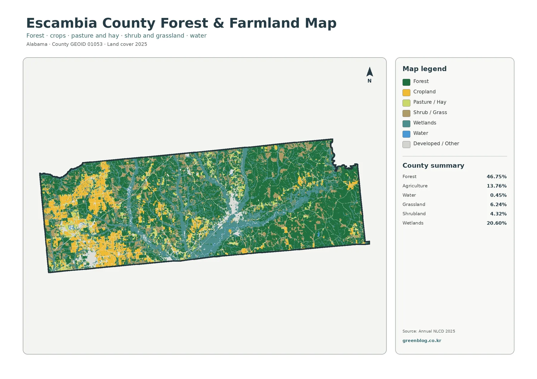 Escambia County forest and farmland map
