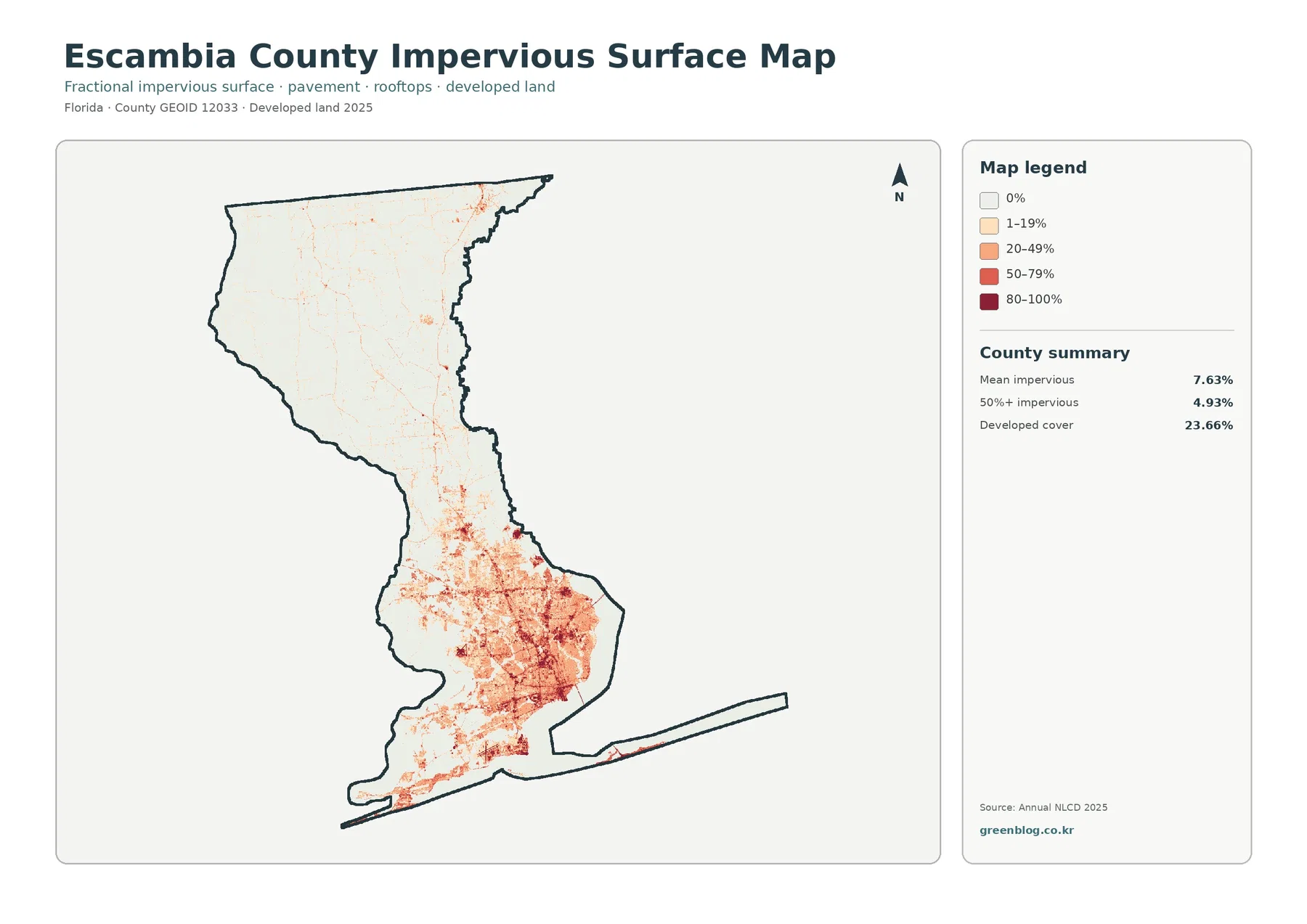 Escambia County impervious surface and developed land map