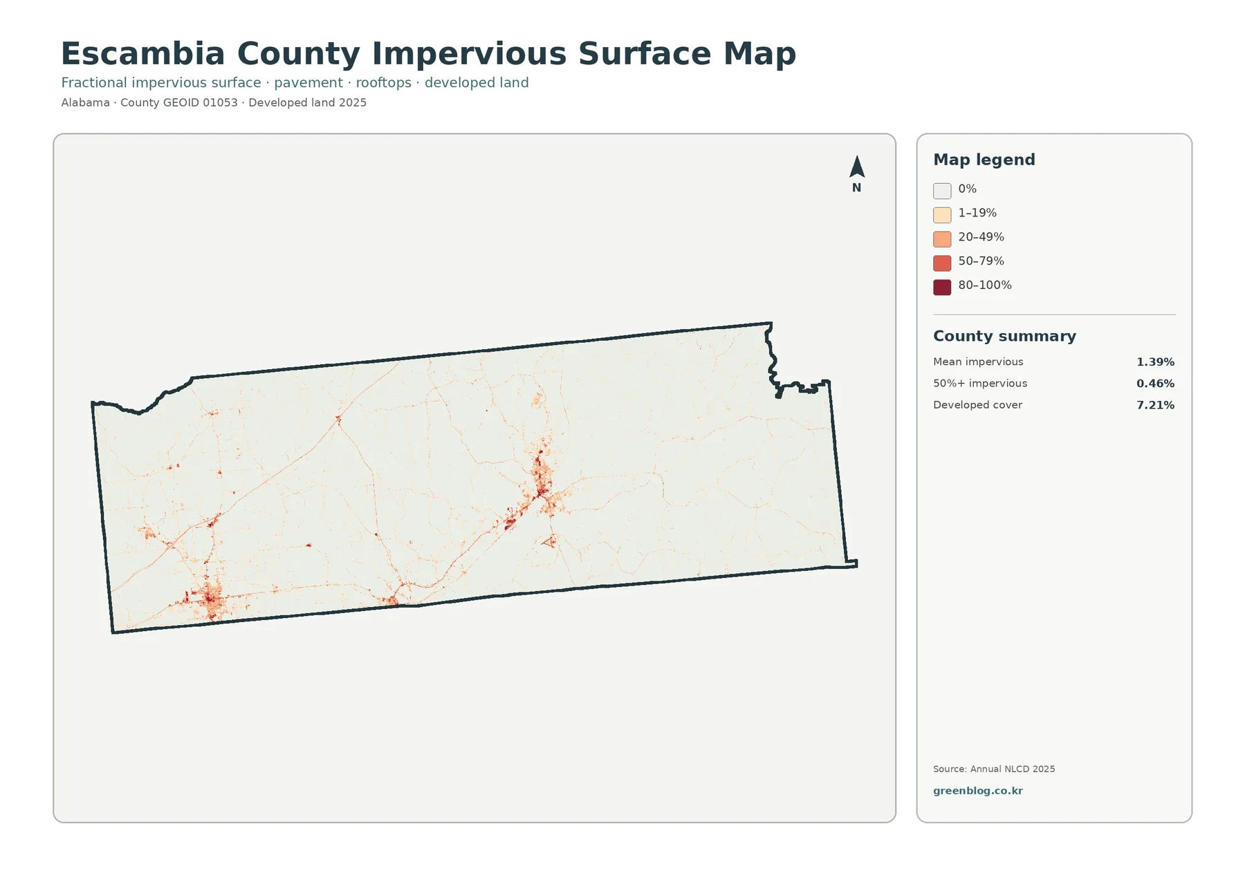 Escambia County impervious surface and developed land map