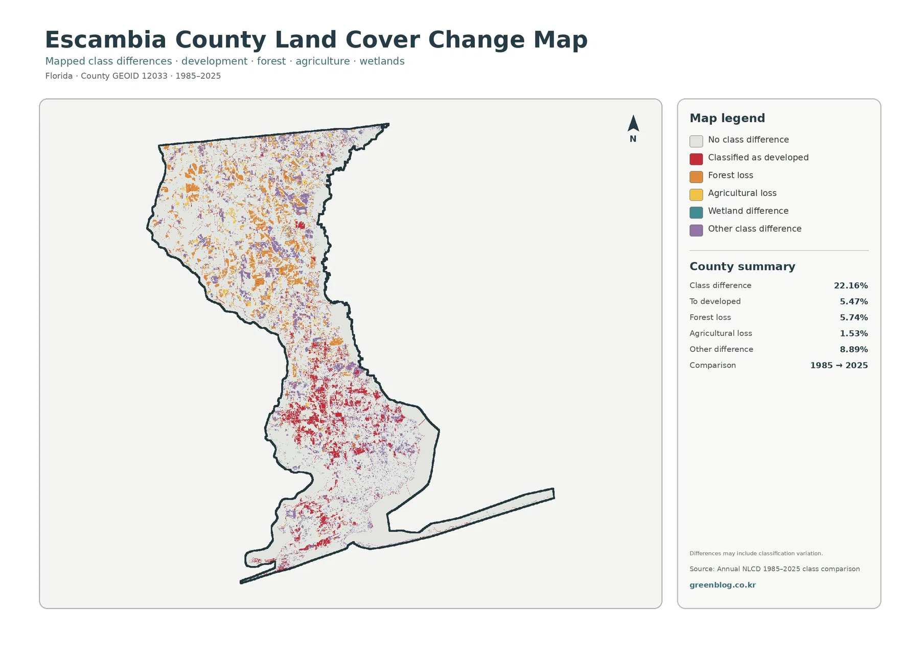 Escambia County land cover change map