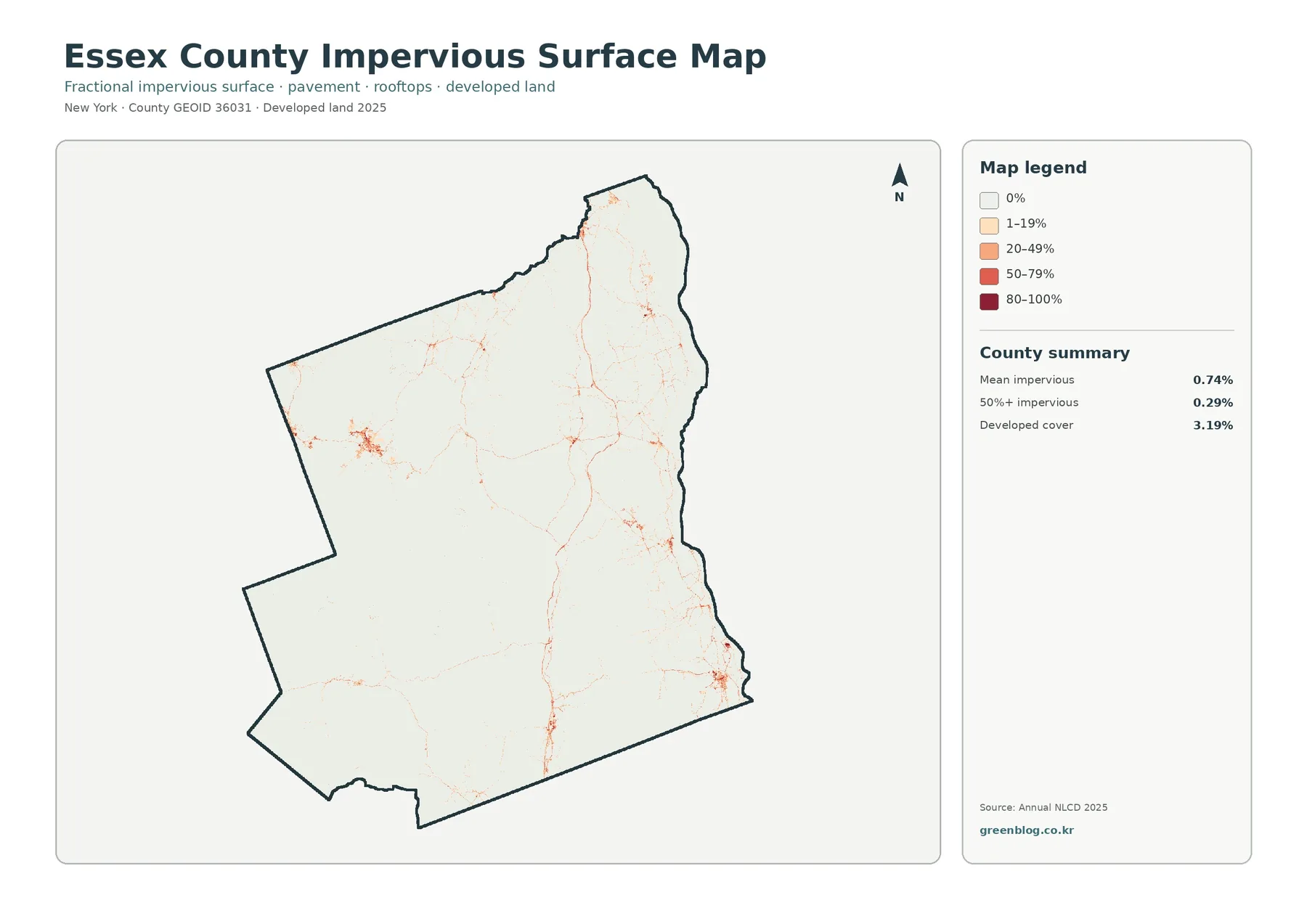 Essex County impervious surface and developed land map