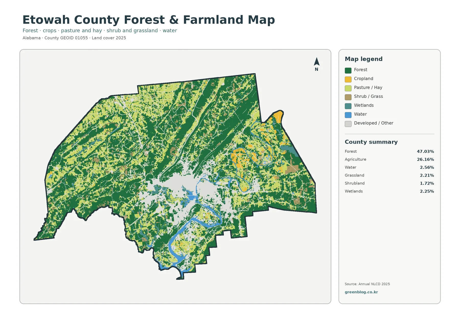 Etowah County forest and farmland map