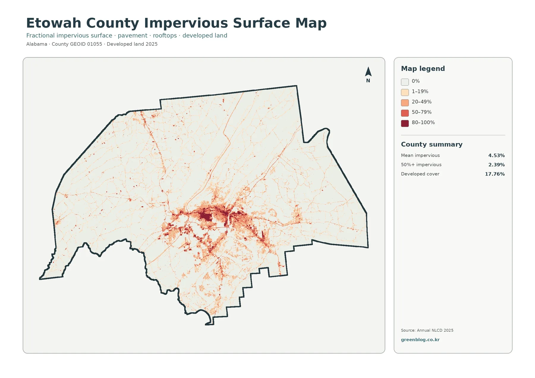 Etowah County impervious surface and developed land map