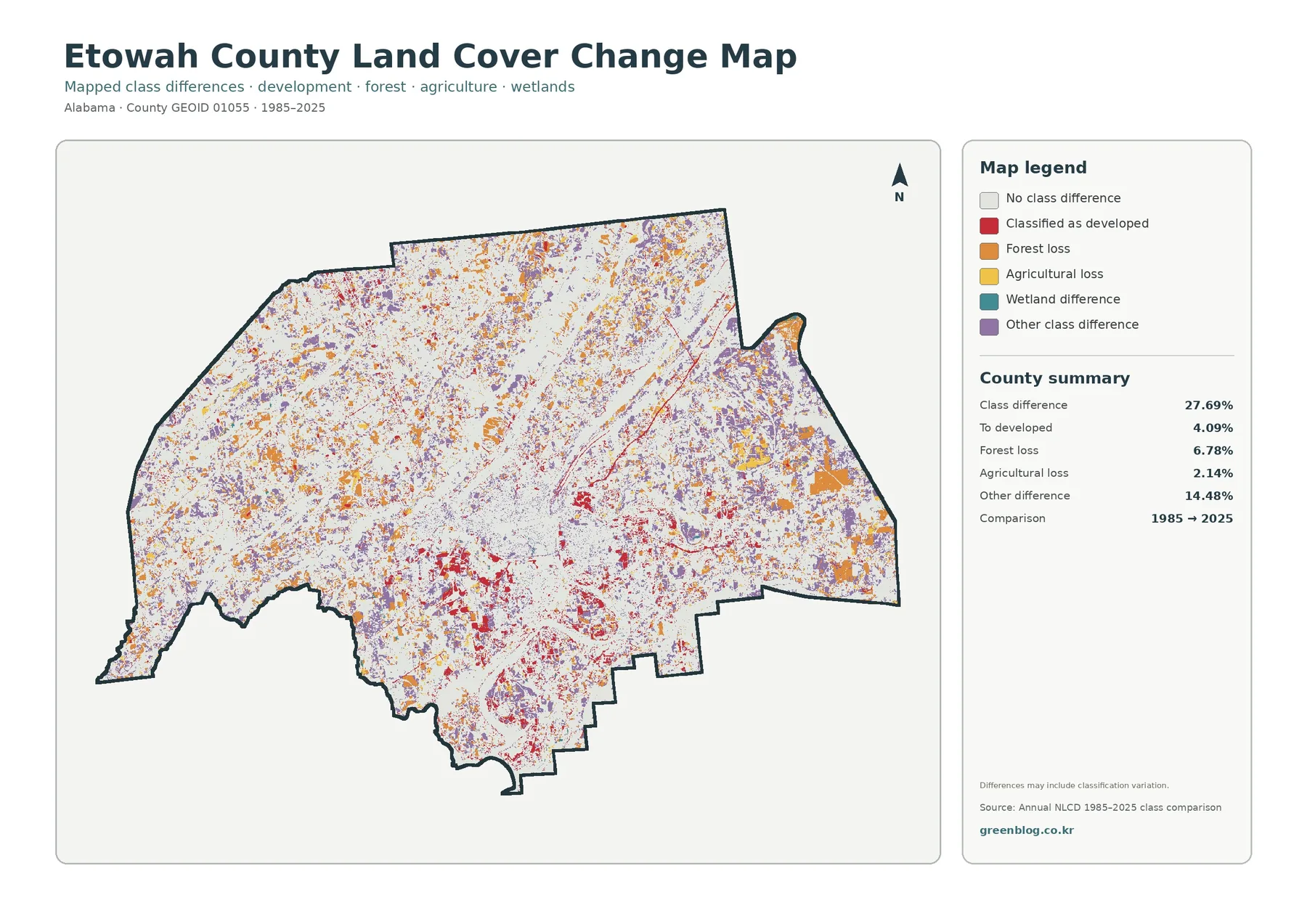 Etowah County land cover change map