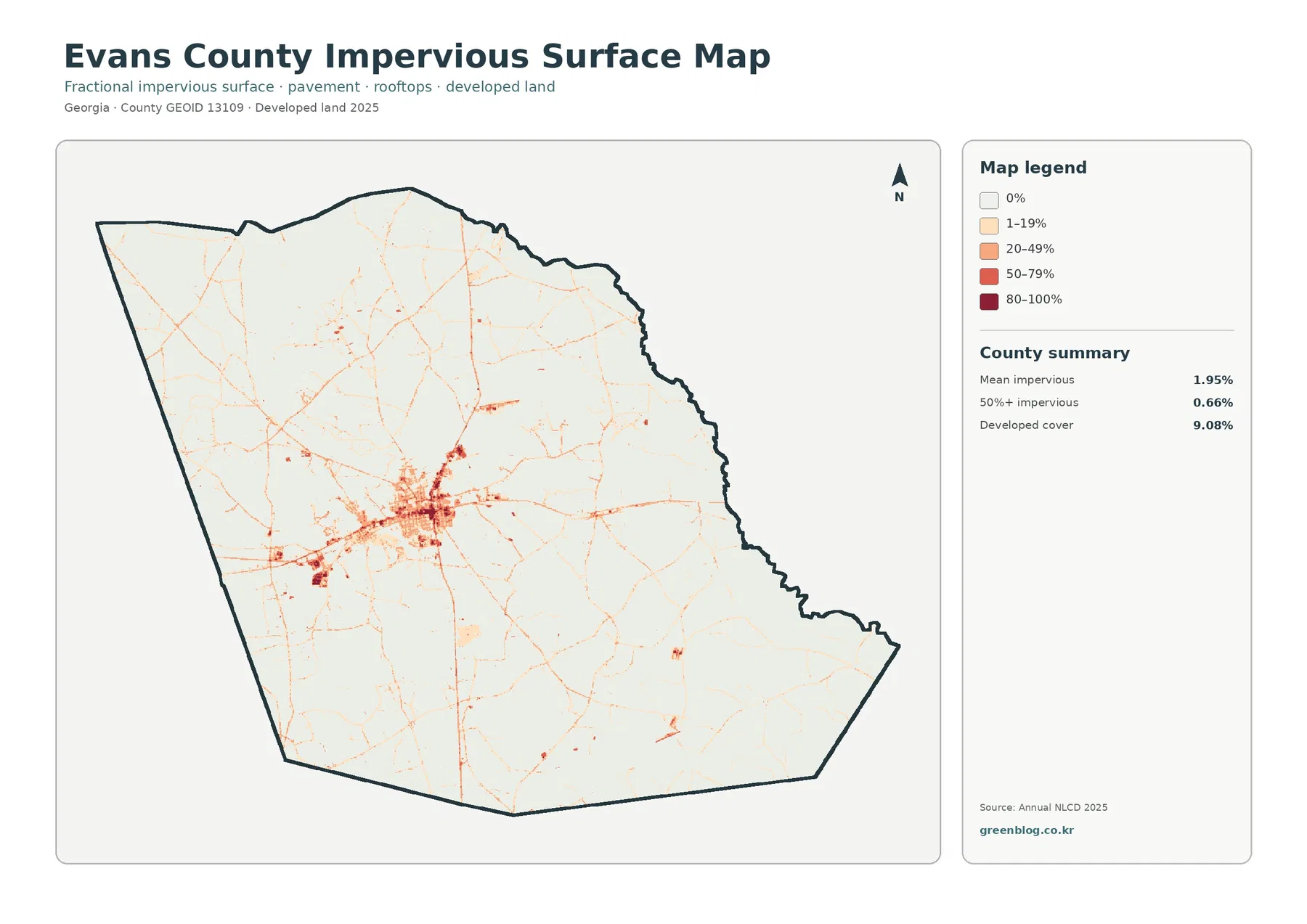 Evans County impervious surface and developed land map