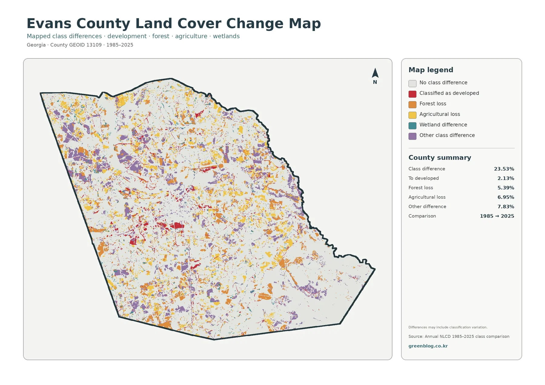 Evans County land cover change map