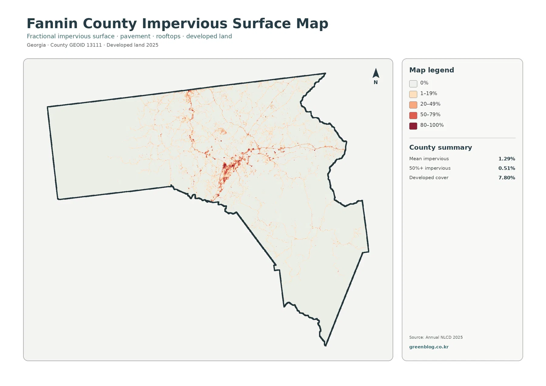 Fannin County impervious surface and developed land map