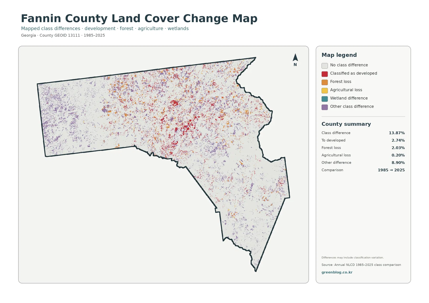 Fannin County land cover change map