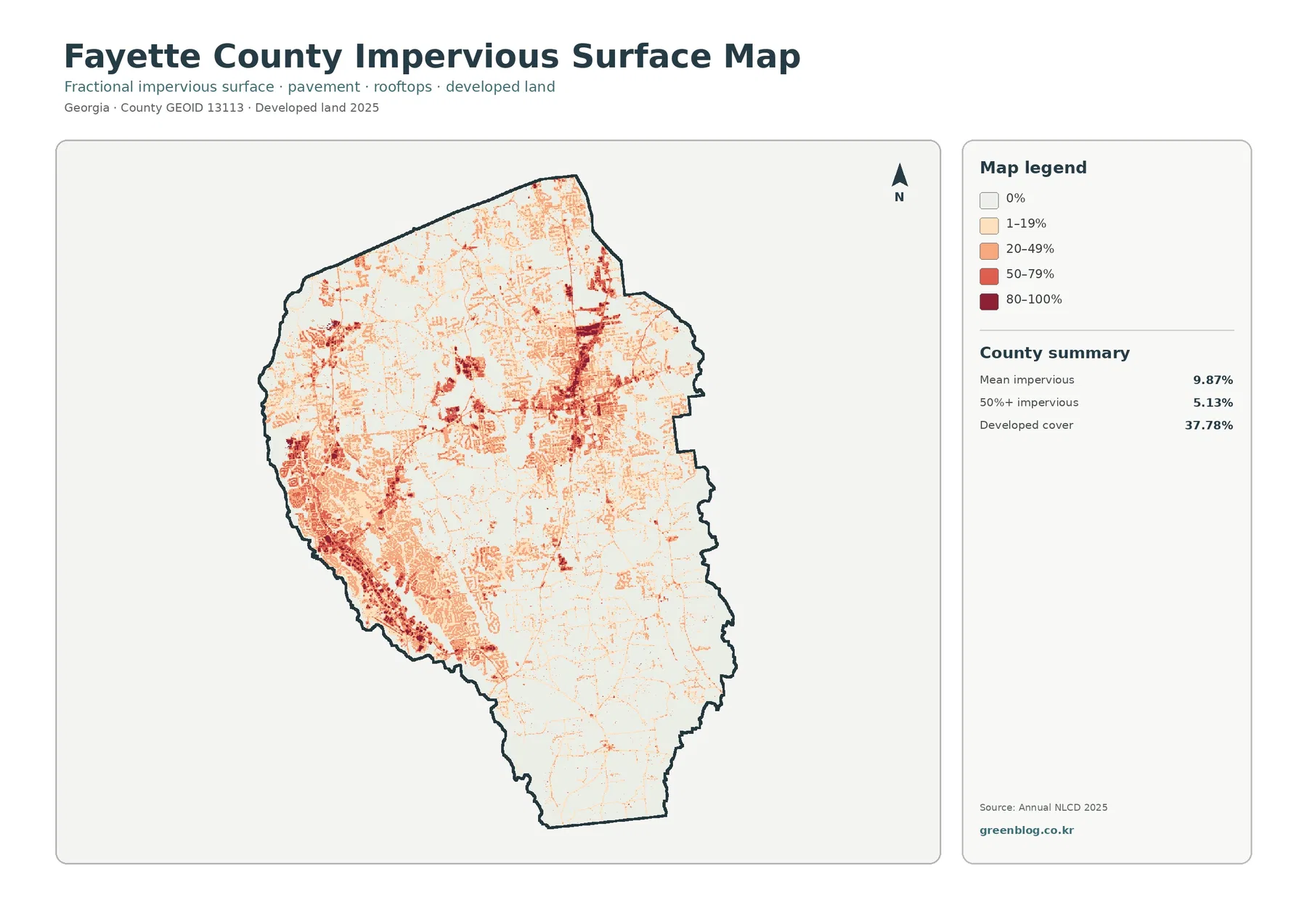 Fayette County impervious surface and developed land map