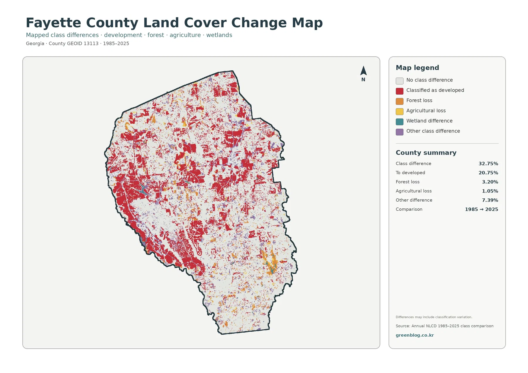Fayette County land cover change map