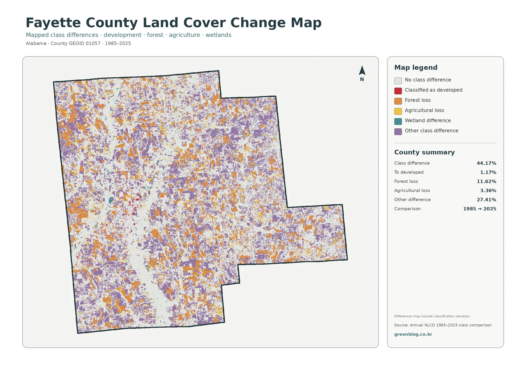 Fayette County land cover change map