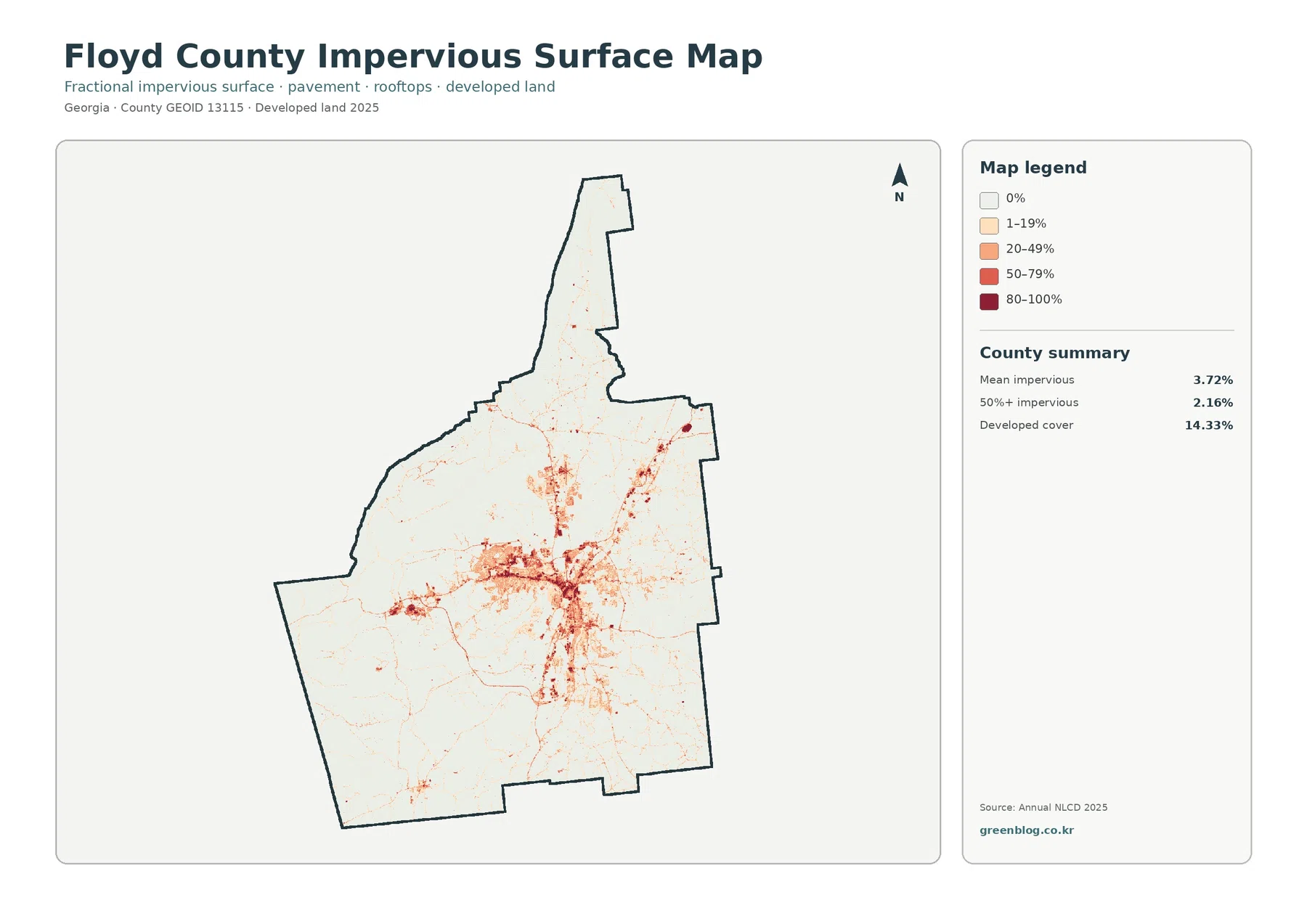 Floyd County impervious surface and developed land map