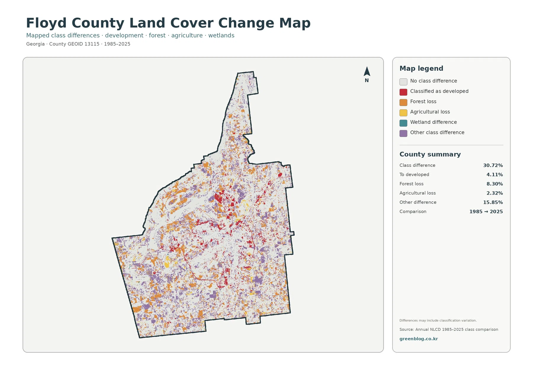Floyd County land cover change map