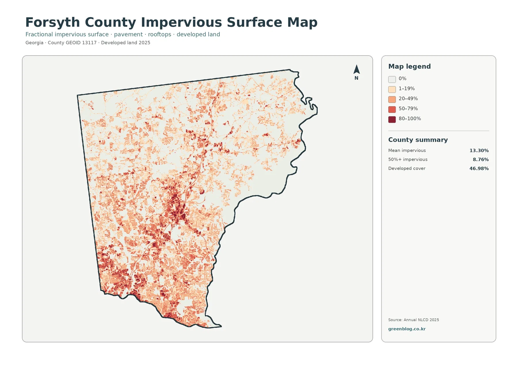 Forsyth County impervious surface and developed land map