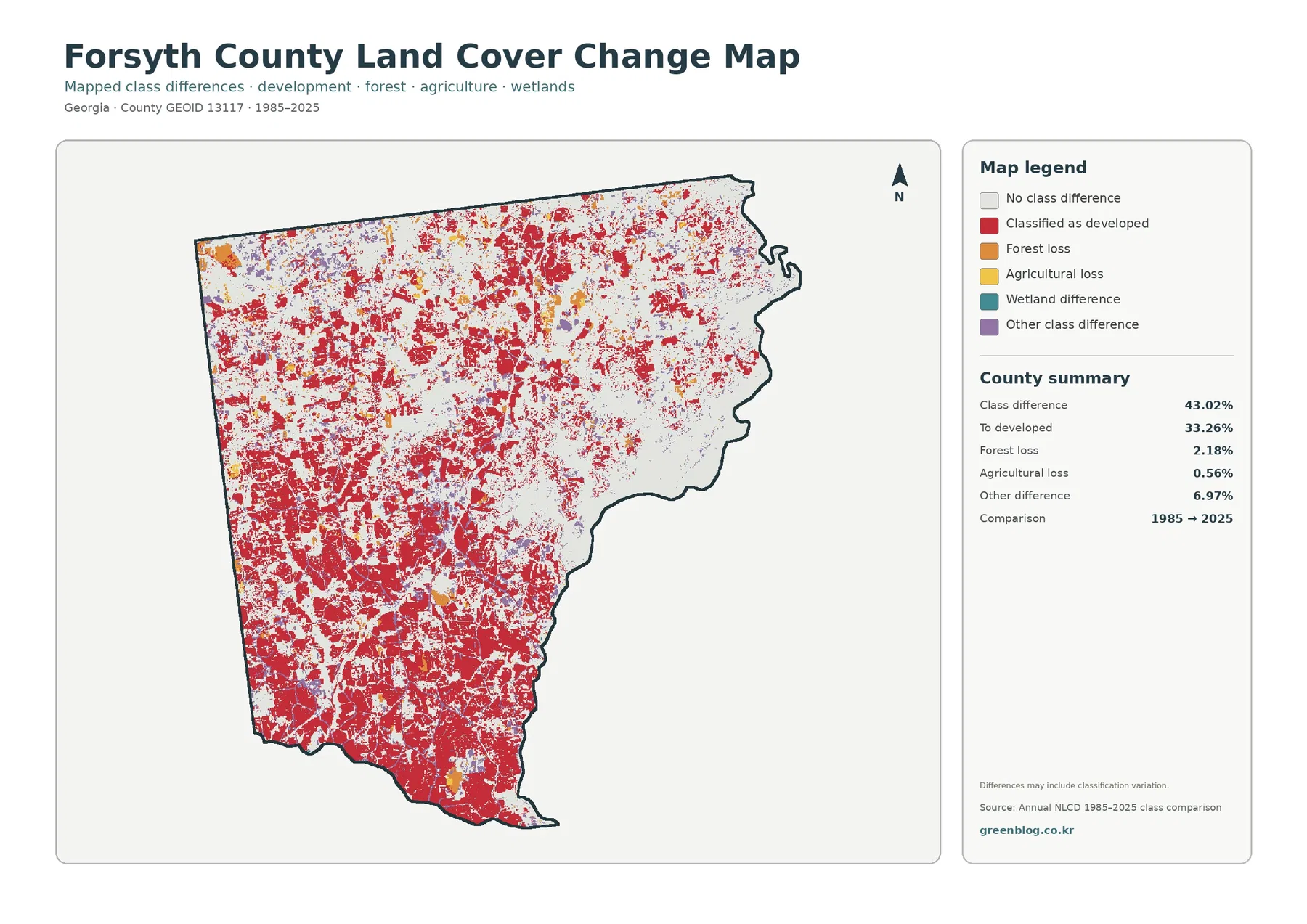 Forsyth County land cover change map