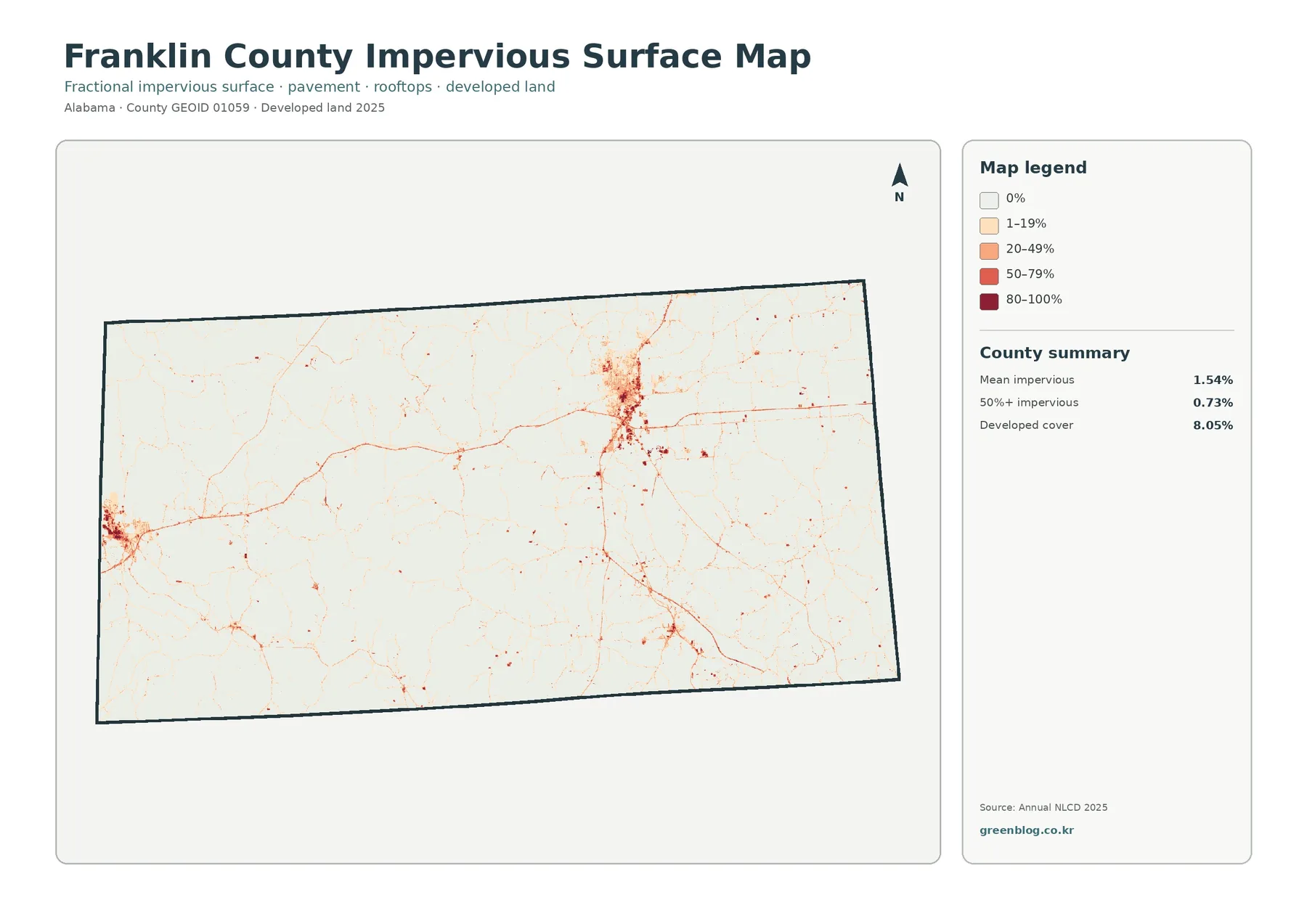 Franklin County impervious surface and developed land map