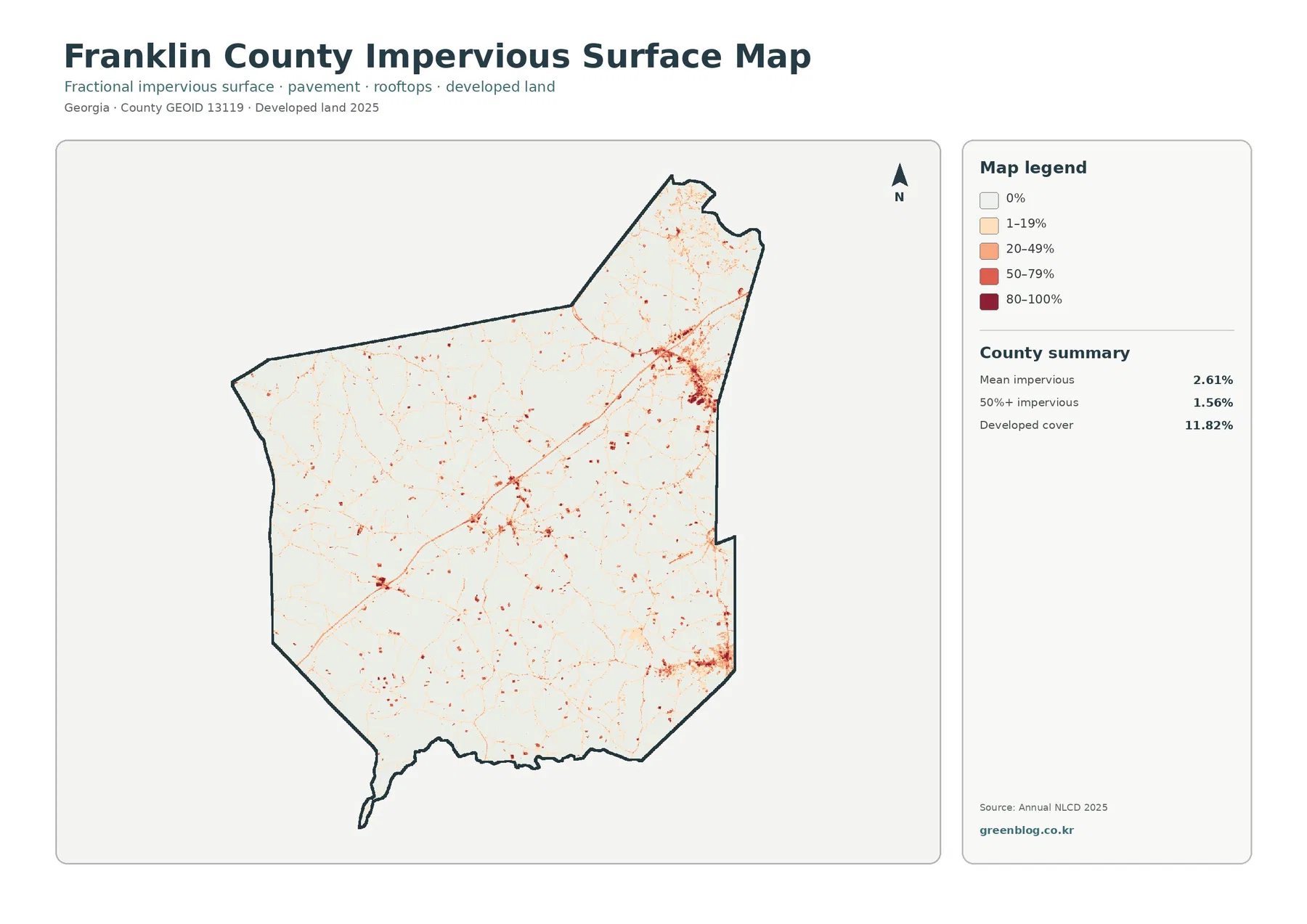 Franklin County impervious surface and developed land map