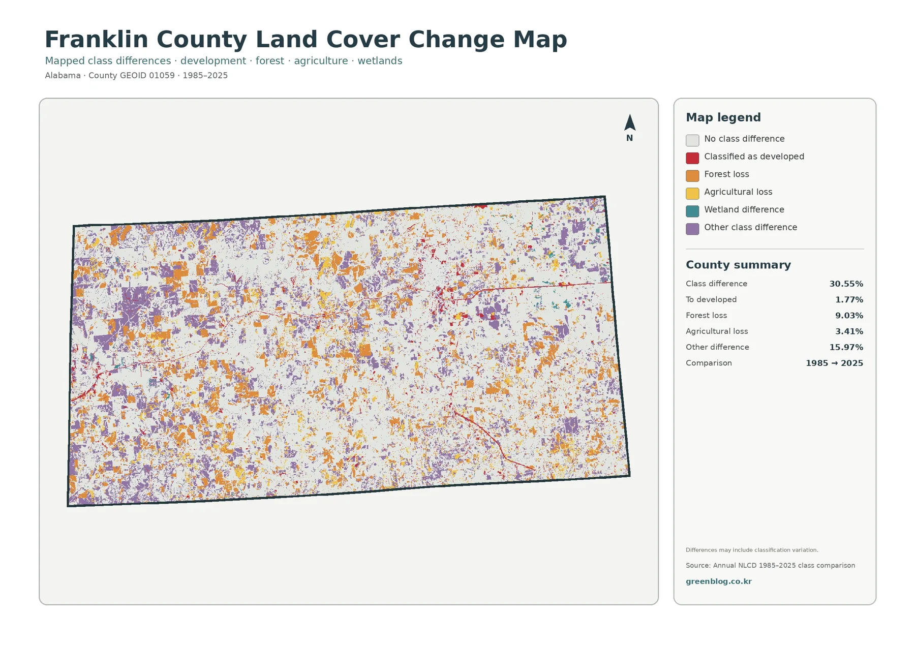 Franklin County land cover change map