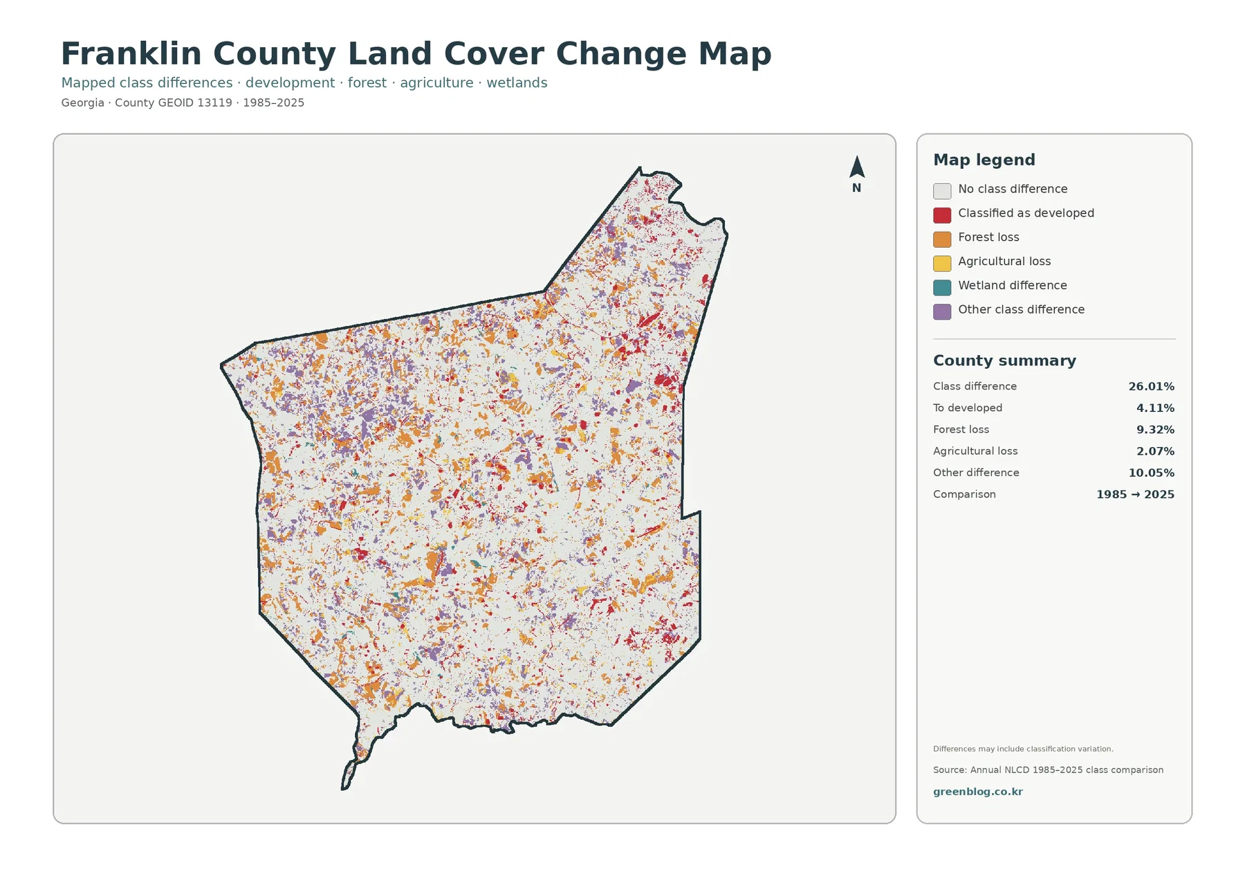 Franklin County land cover change map