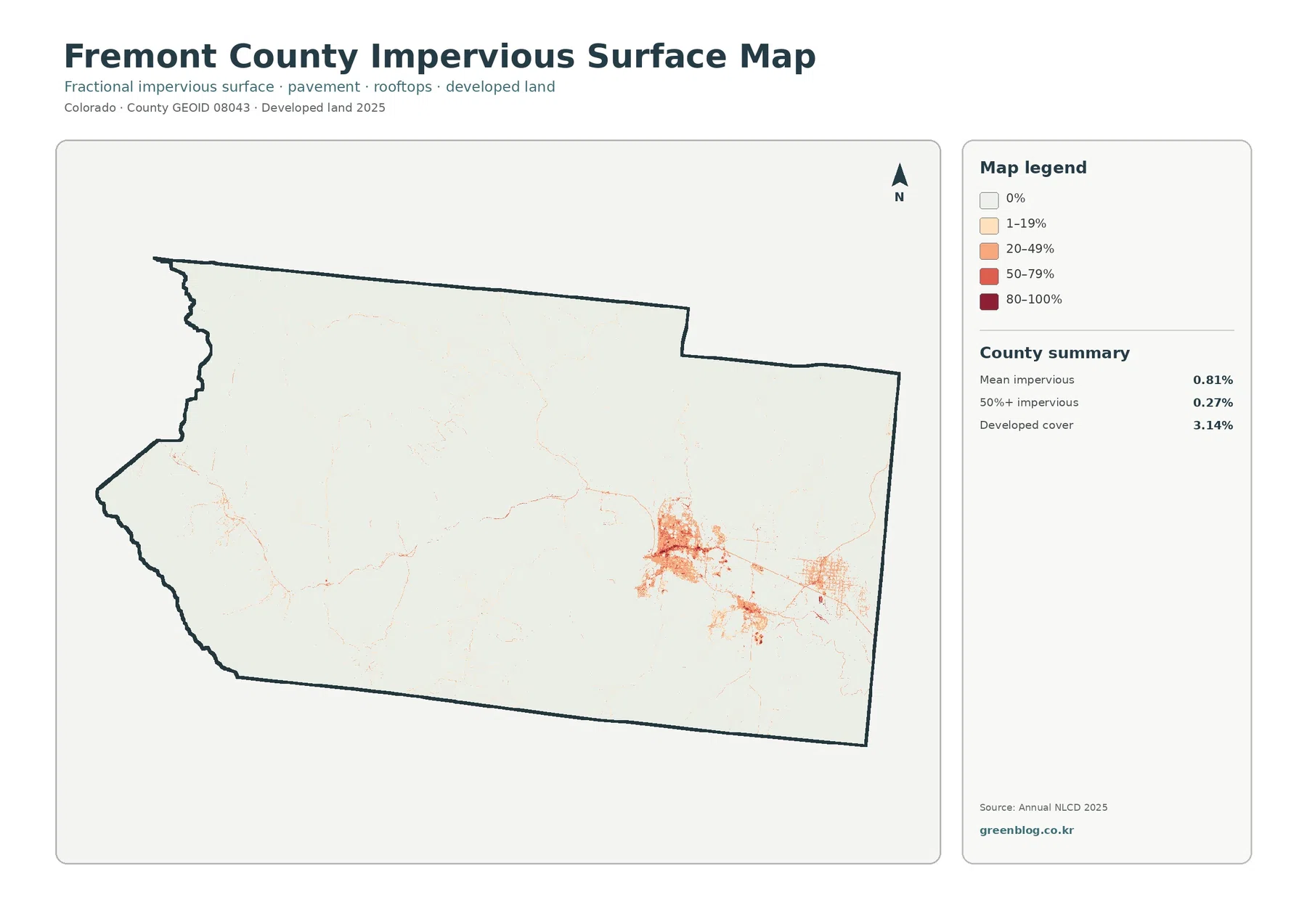 Fremont County 불투수·개발지 지도