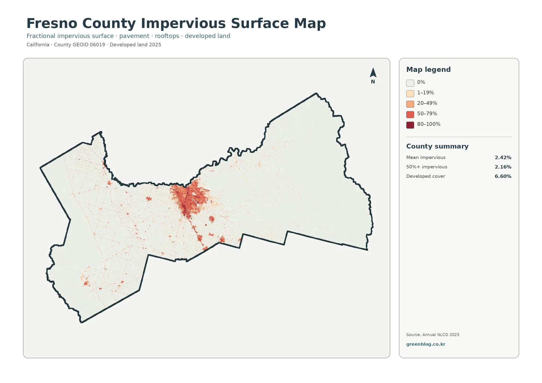 Fresno County impervious surface and developed land map