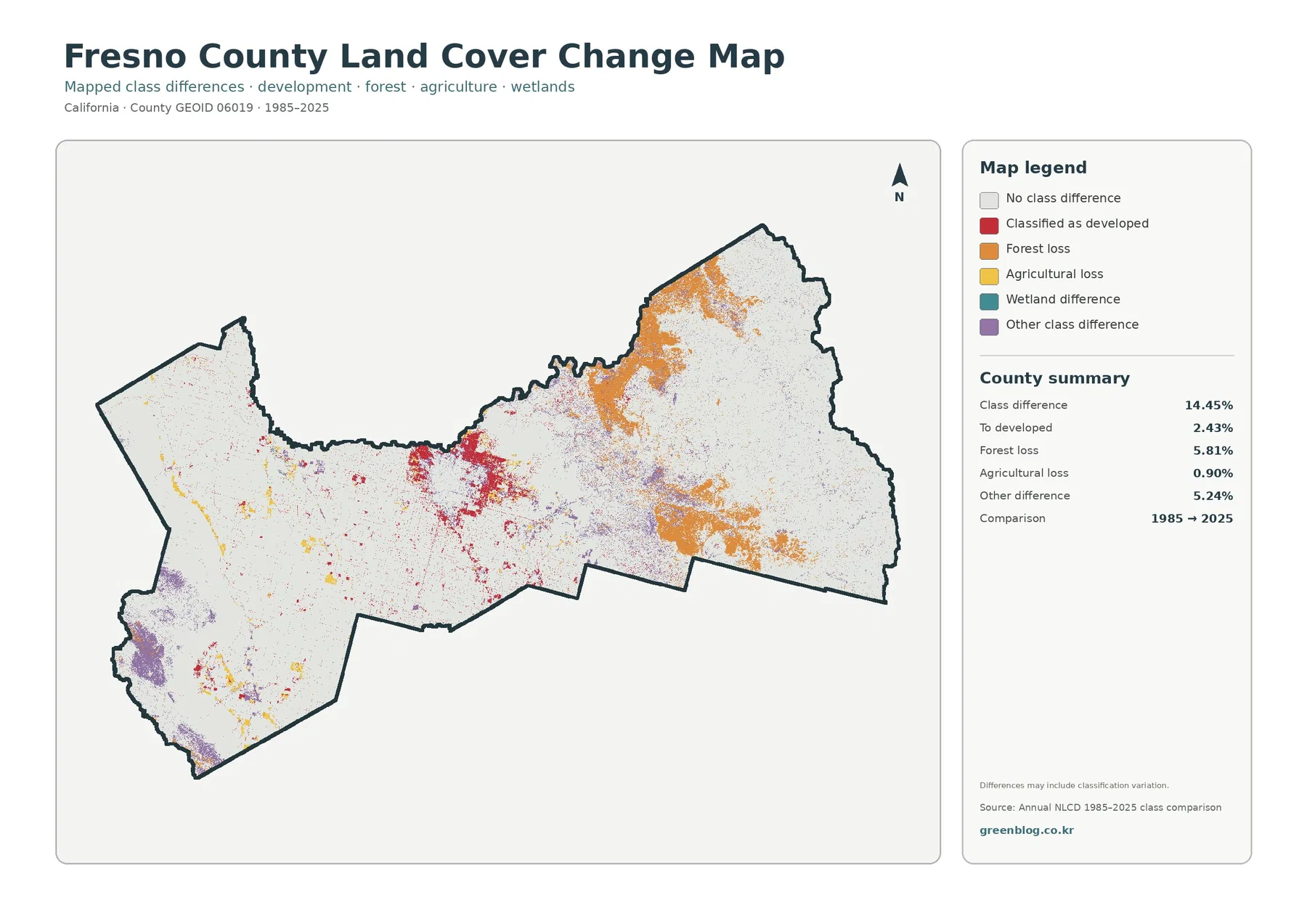 Fresno County land cover change map