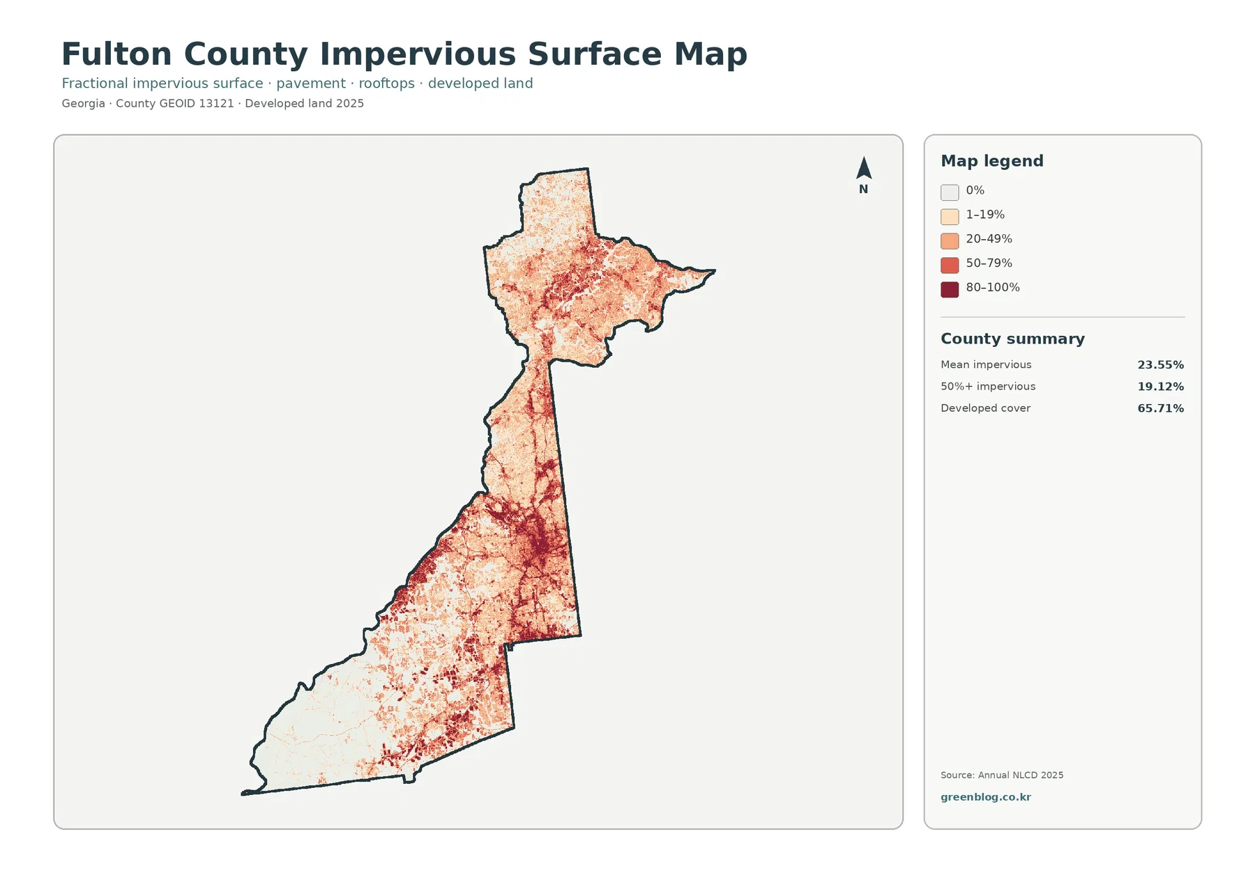 Fulton County impervious surface and developed land map