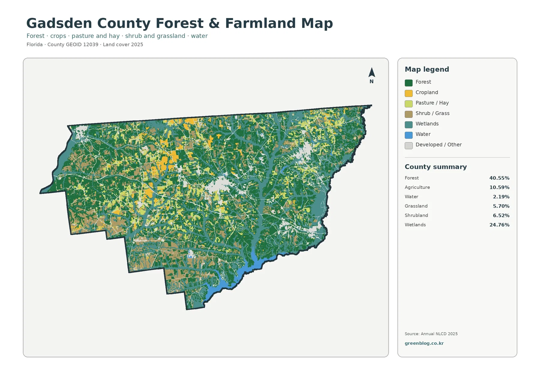 Gadsden County forest and farmland map
