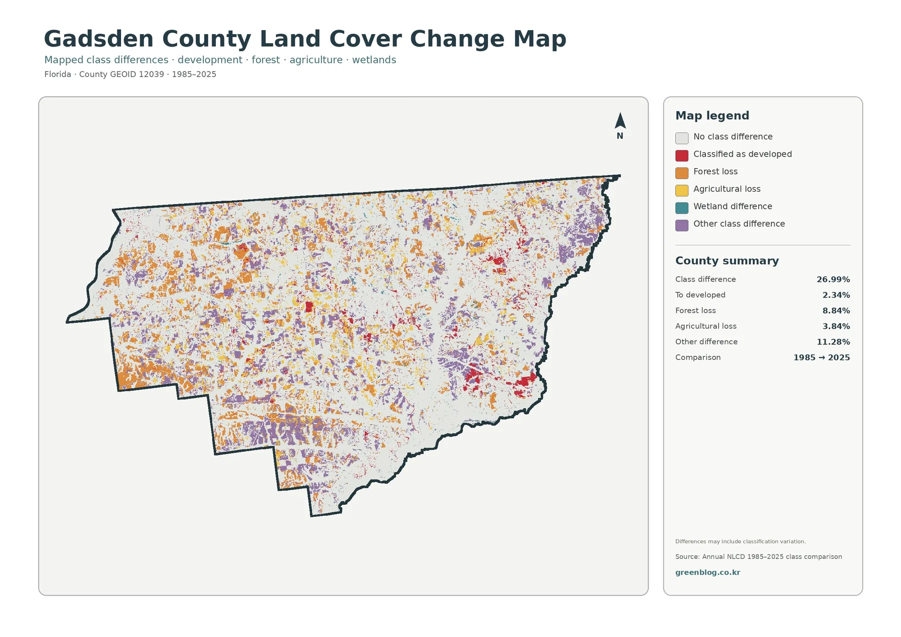 Gadsden County land cover change map