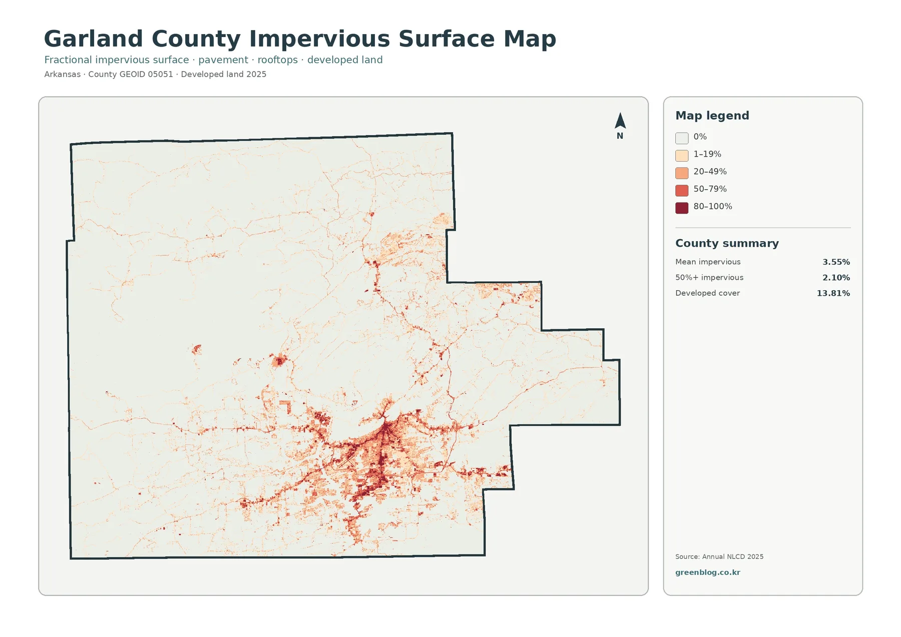 Garland County 불투수·개발지 지도