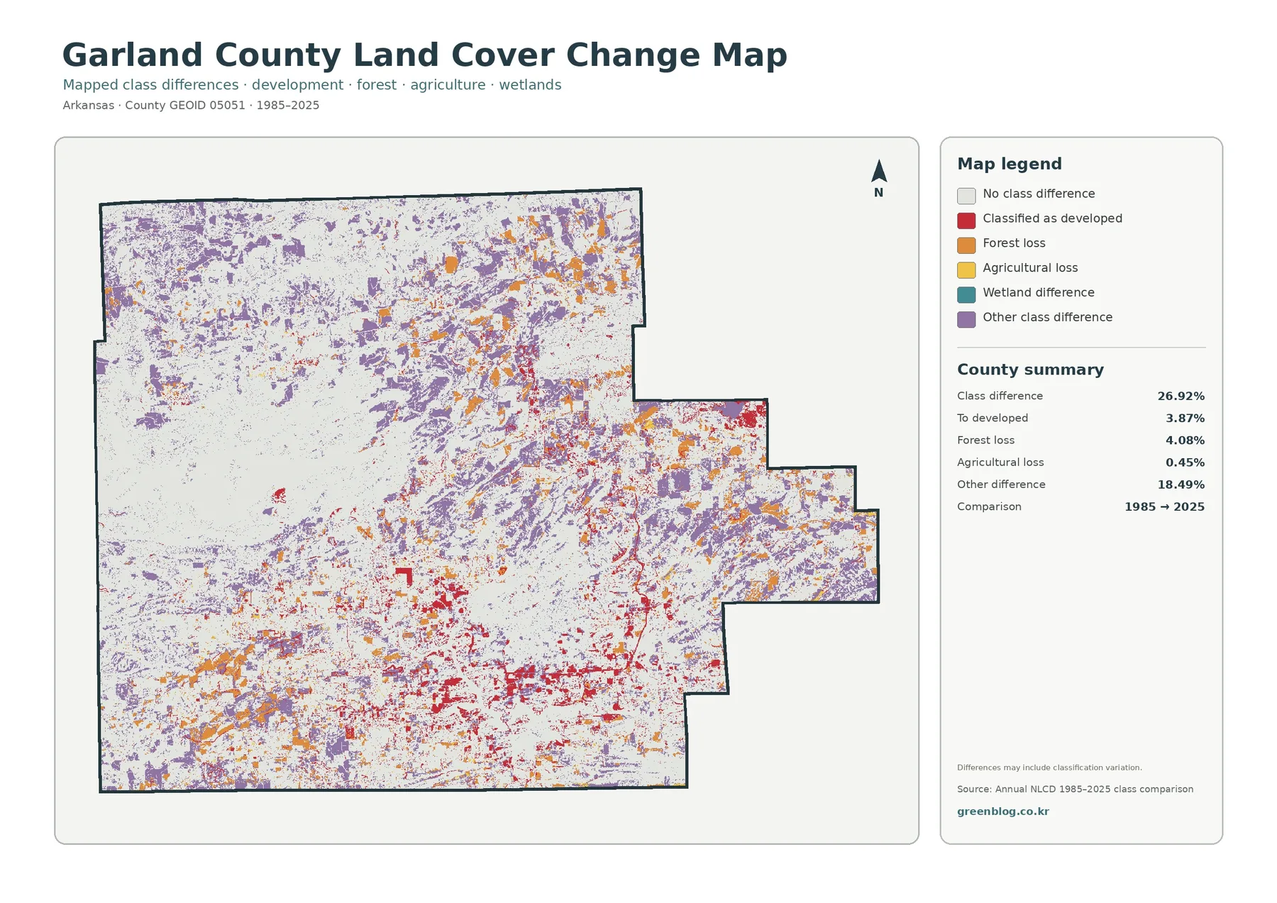Garland County 토지 피복 변화 지도