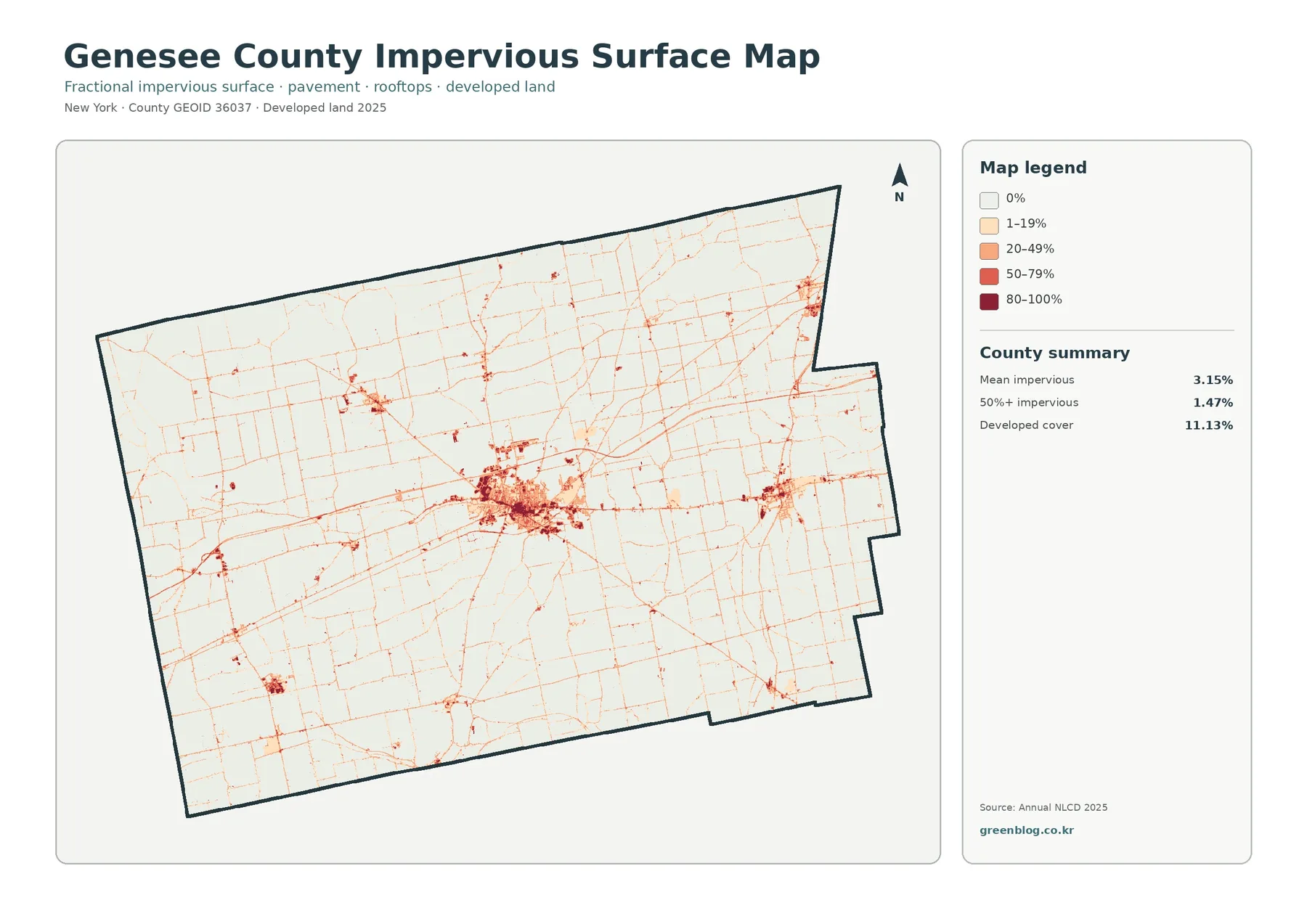 Genesee County impervious surface and developed land map