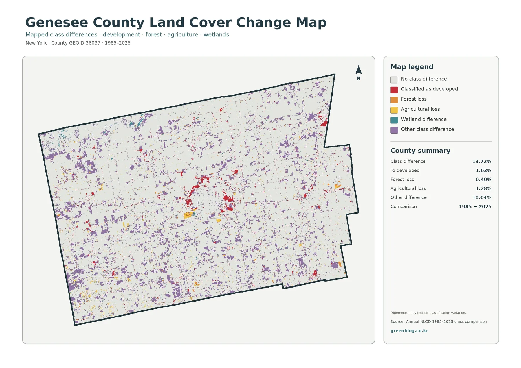 Genesee County land cover change map