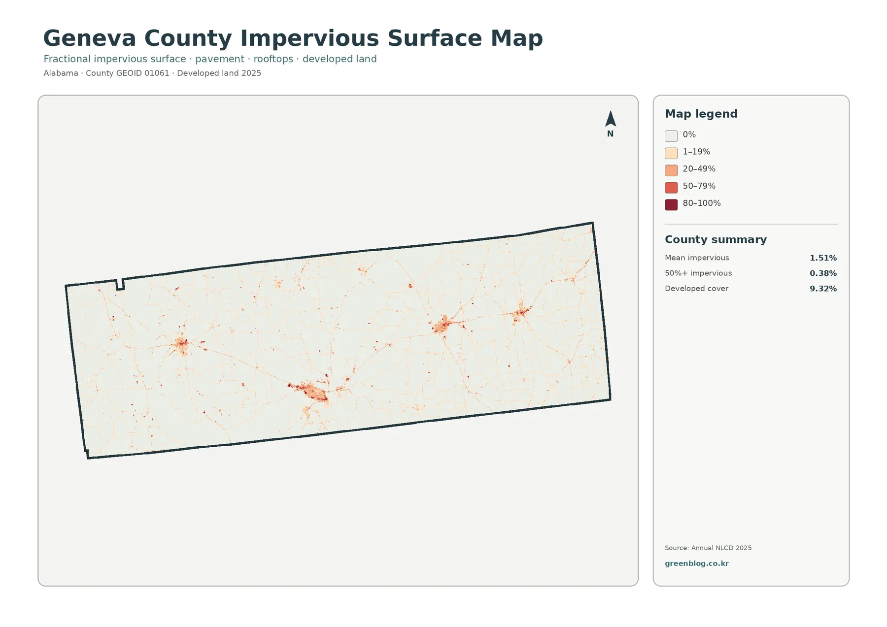 Geneva County impervious surface and developed land map