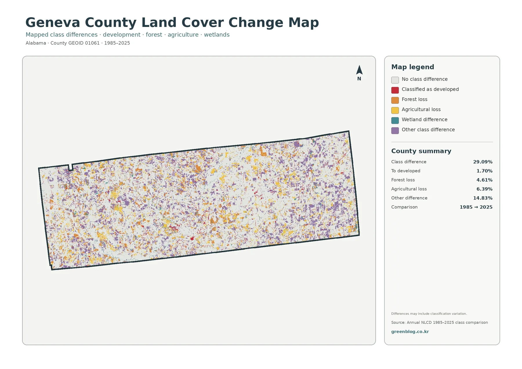 Geneva County land cover change map