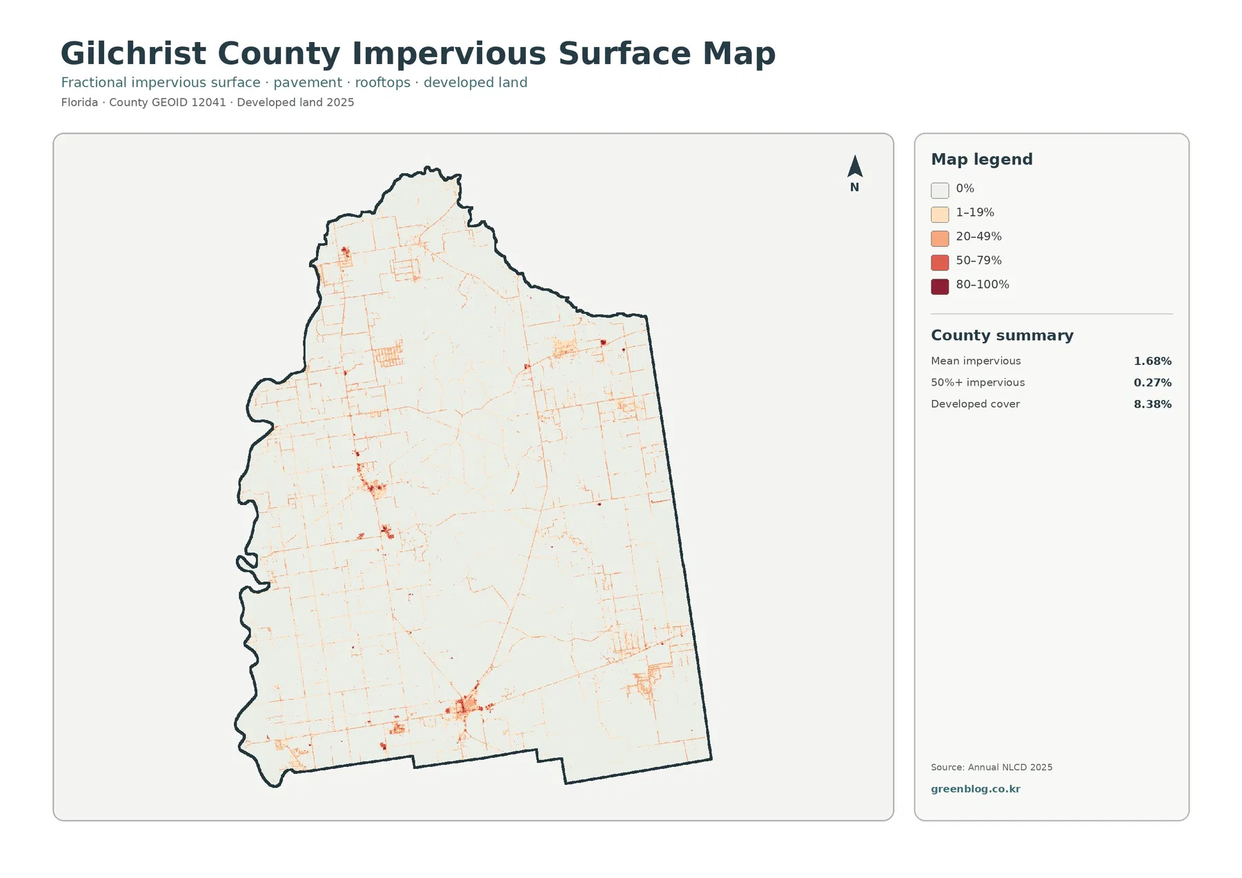 Gilchrist County impervious surface and developed land map