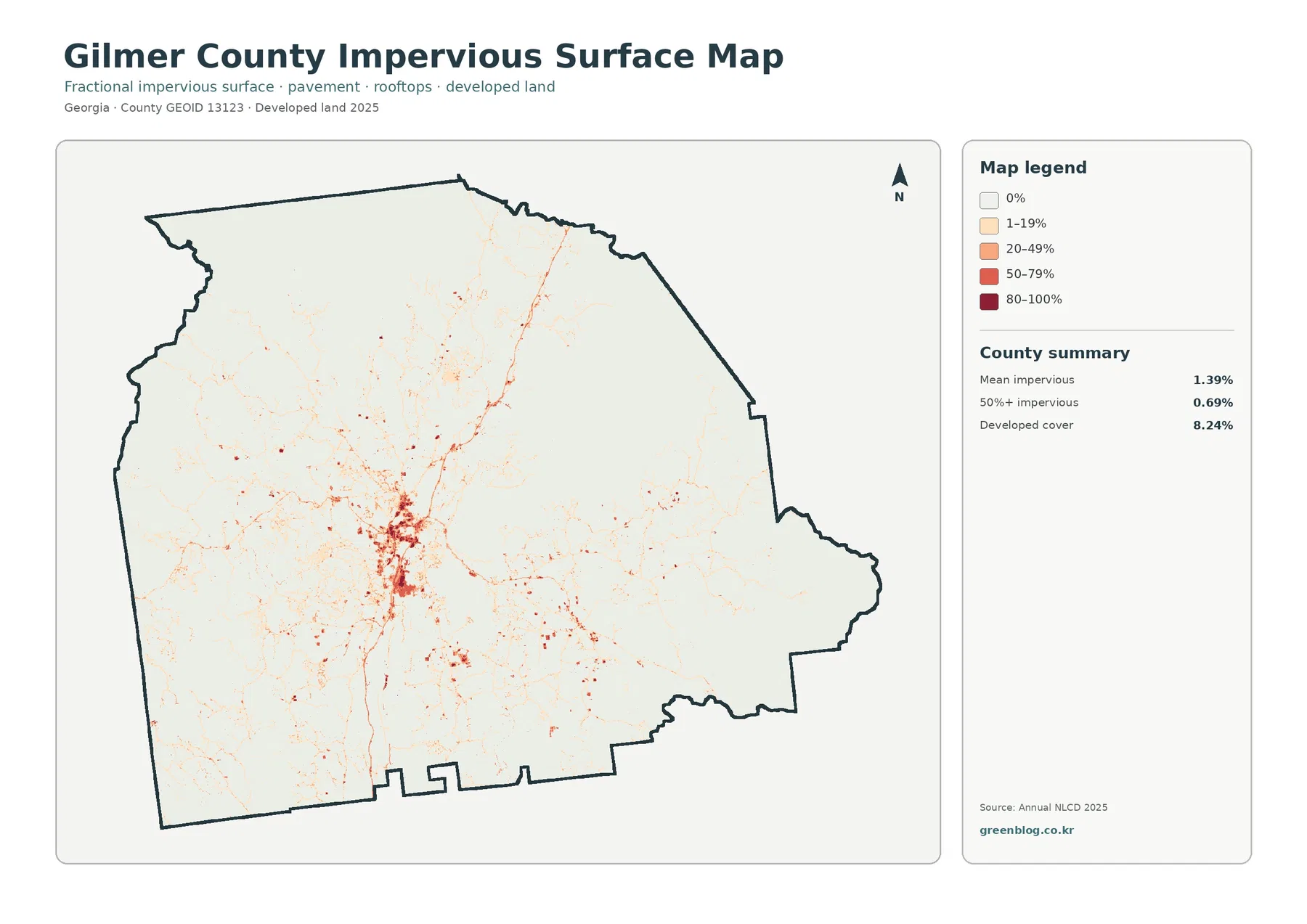 County impervious surface and developed land map