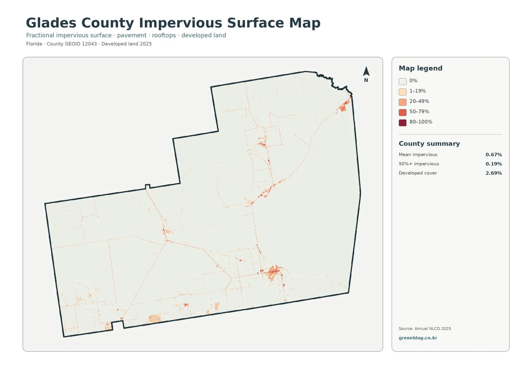 Glades County impervious surface and developed land map