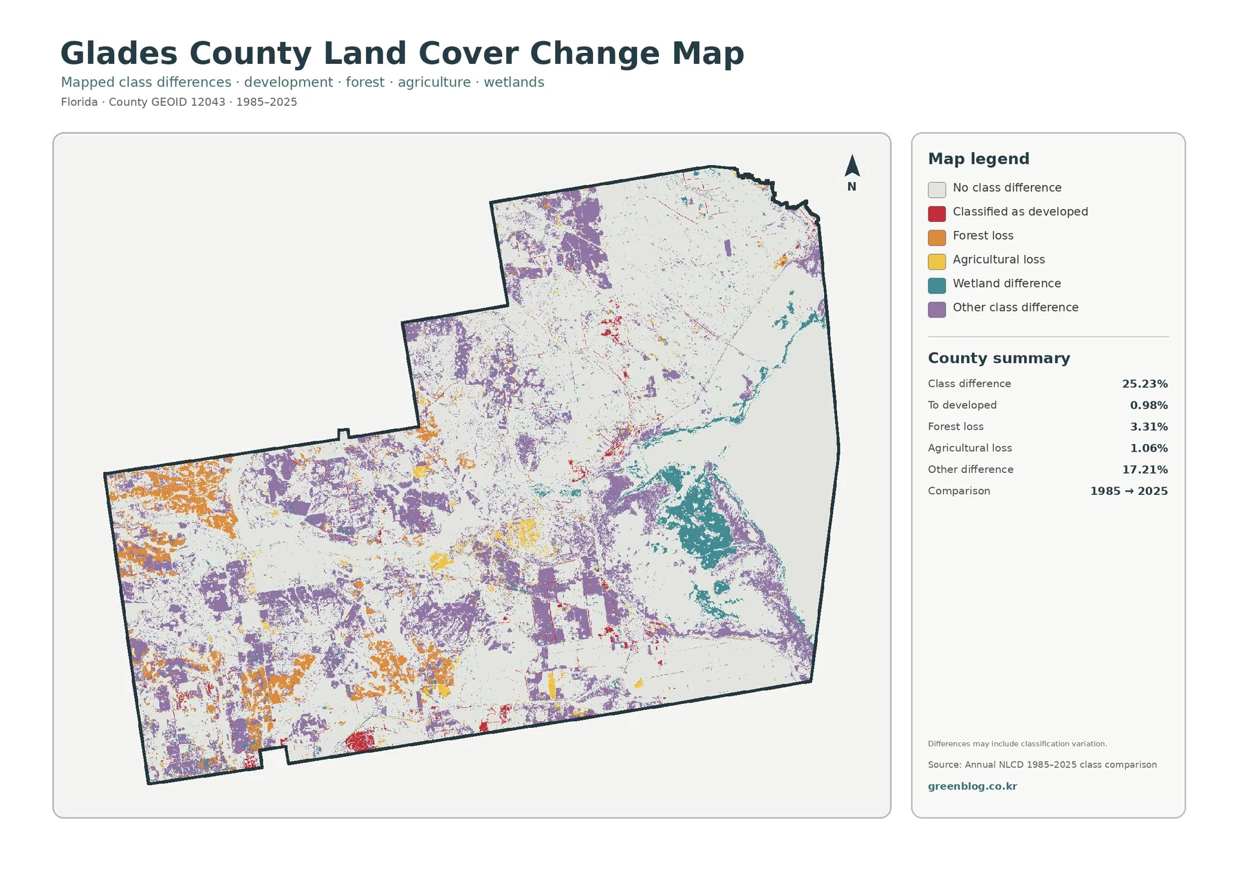 Glades County land cover change map