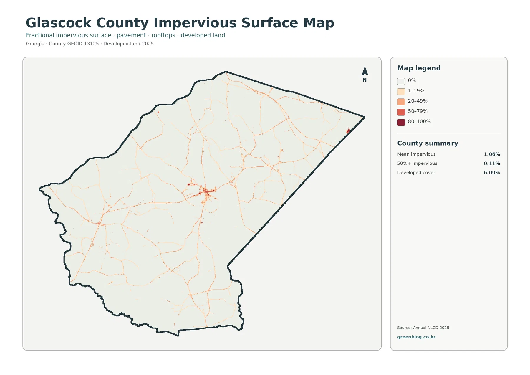 Glascock County impervious surface and developed land map