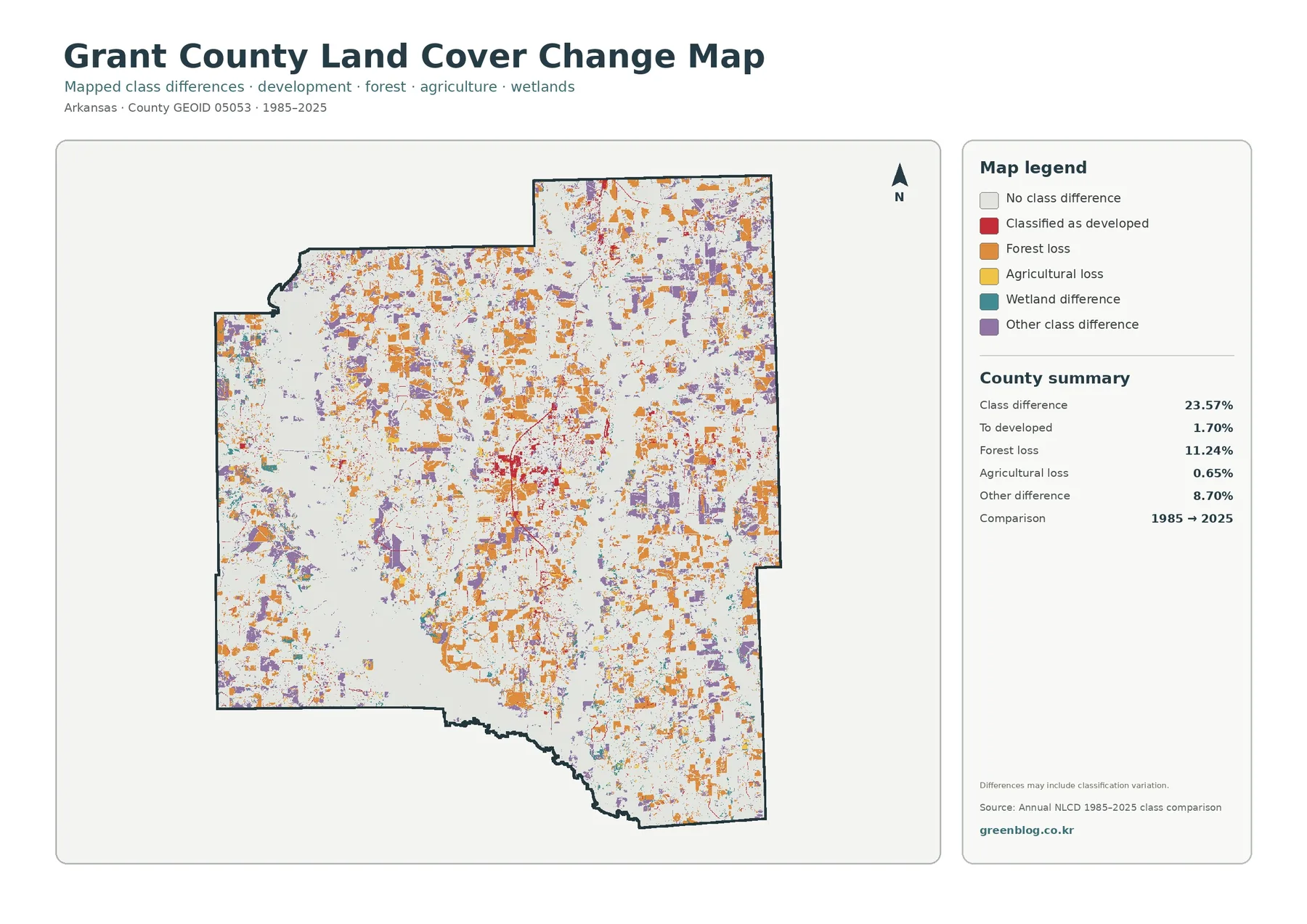 Grant County 토지 피복 변화 지도