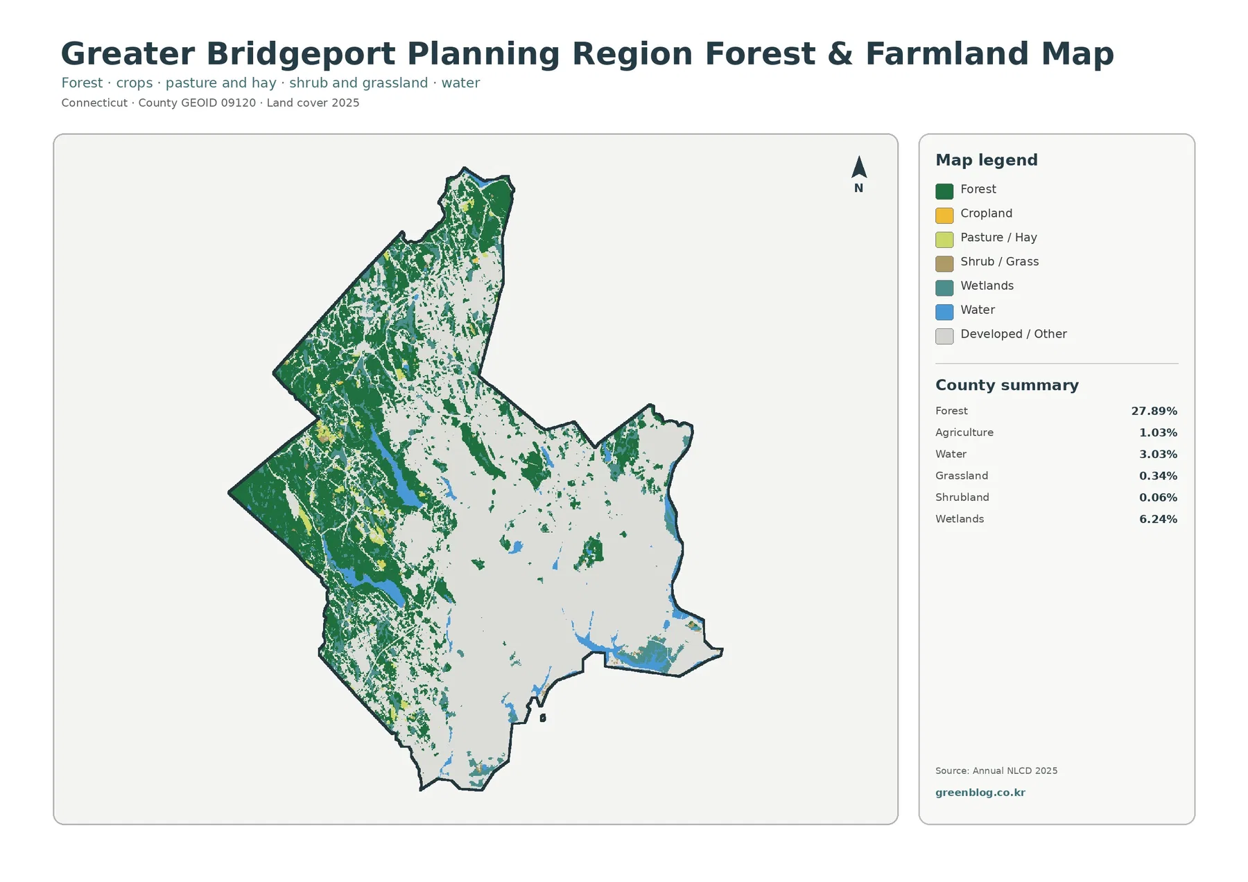 Greater Bridgeport Planning Region 산림·농경지 지도