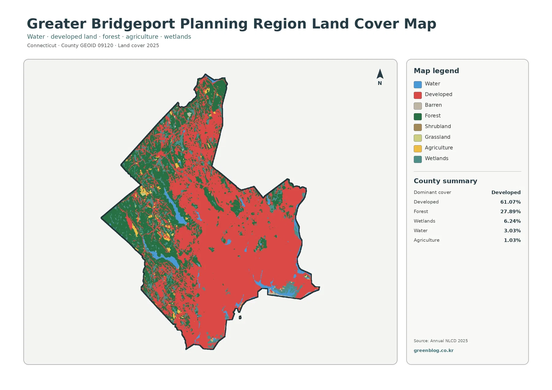 Greater Bridgeport Planning Region 토지 피복 지도