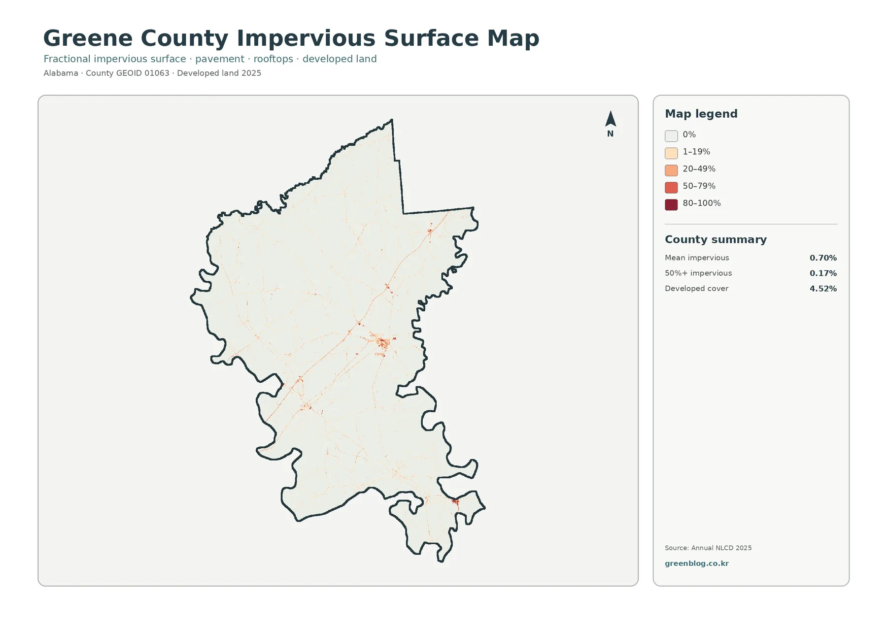 County impervious surface and developed land map